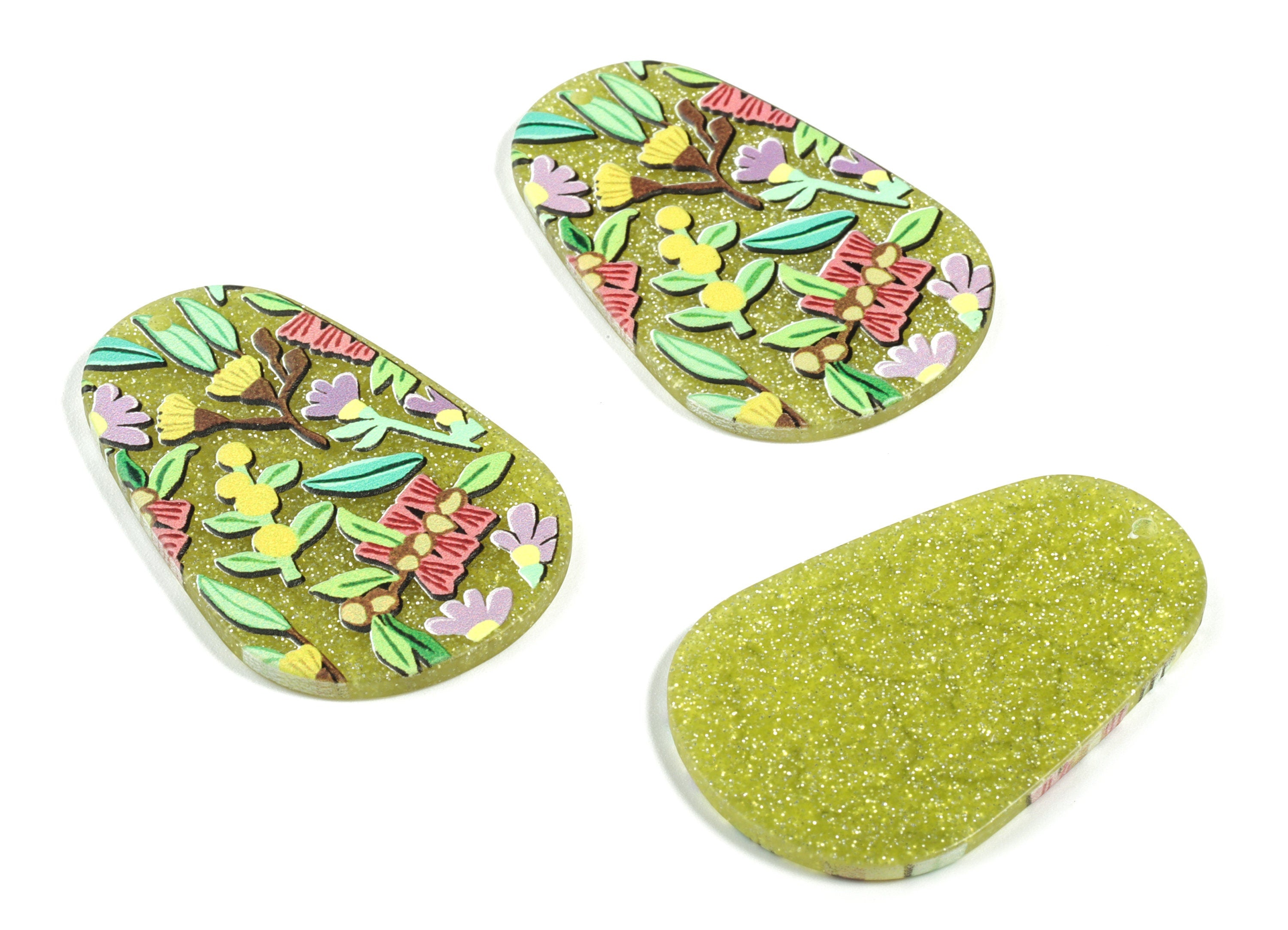 Acrylic Oval Earring Charm - Oval Flower Earrings and Pendant - Leaf Earring Findings - Jewelry Making Supplies - 42.42x28.1x2.24mm - AC2163 - DOMEDBAZAAR