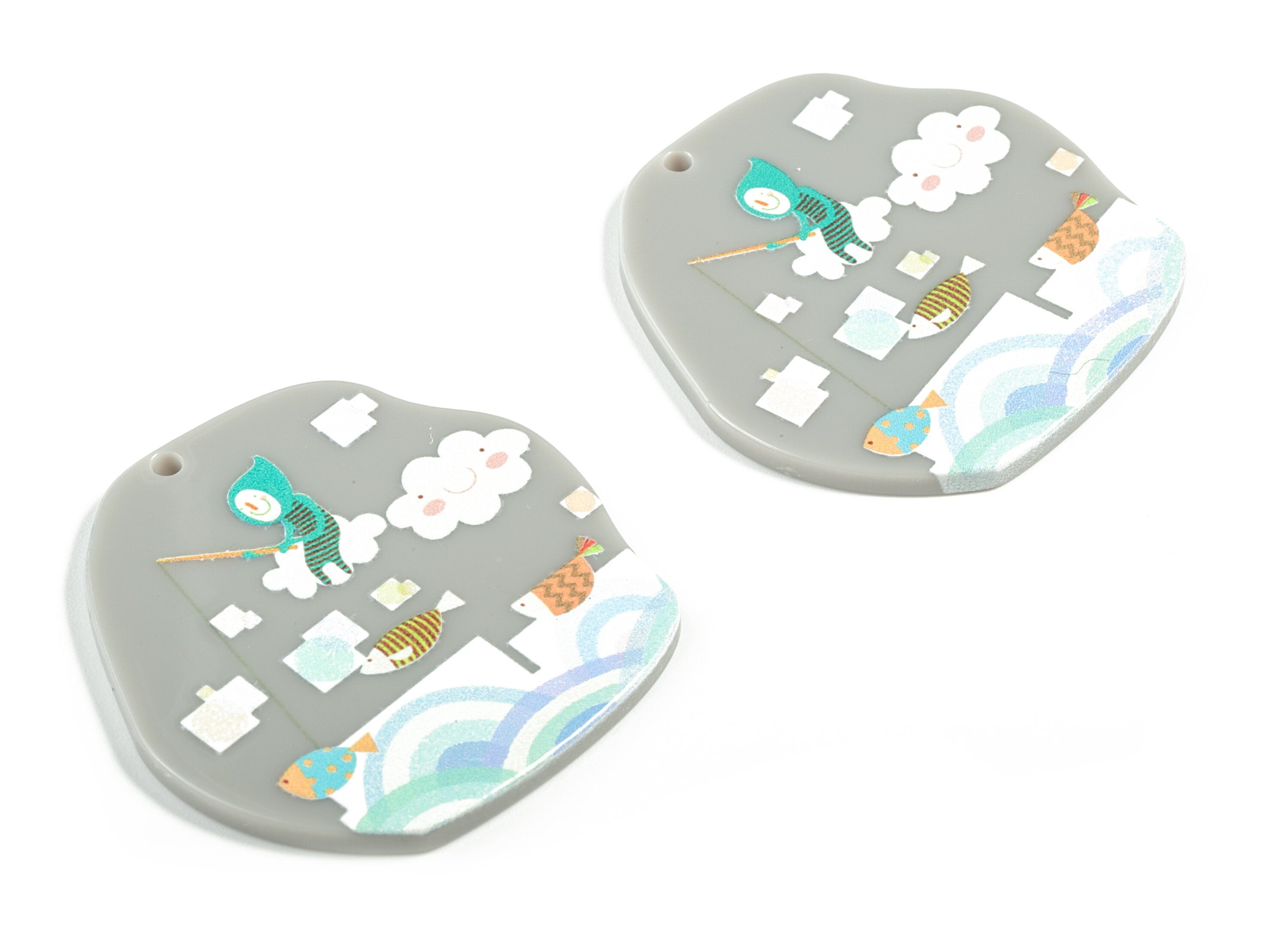 Acrylic Geometry Earring Charms - Acrylic Man Fish Cloud Geometry Pandant - Cute Fish Charm - Jewelry Supplies - 41.82x41.55x2.71mm - AC2162 - DOMEDBAZAAR
