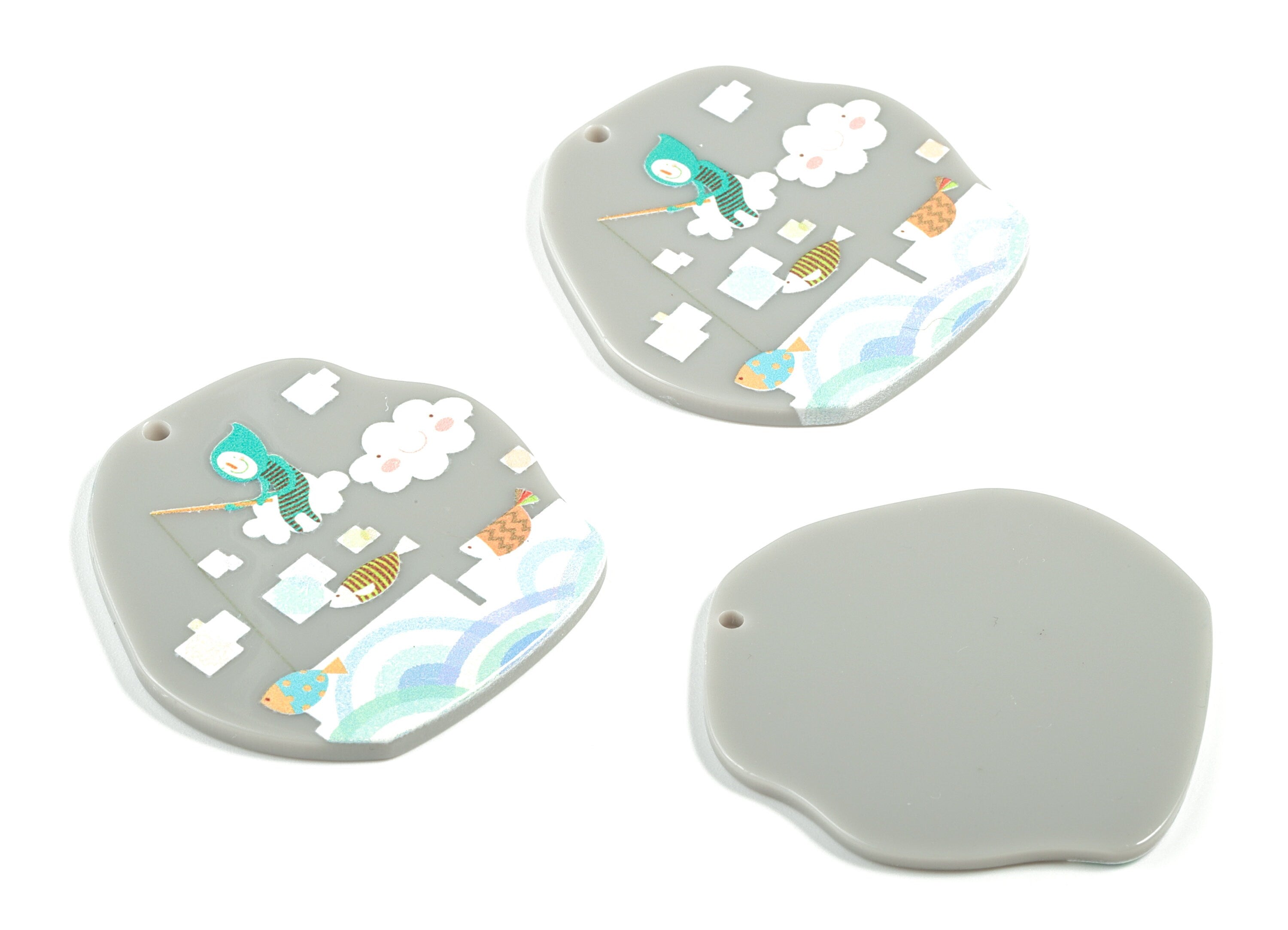 Acrylic Geometry Earring Charms - Acrylic Man Fish Cloud Geometry Pandant - Cute Fish Charm - Jewelry Supplies - 41.82x41.55x2.71mm - AC2162 - DOMEDBAZAAR