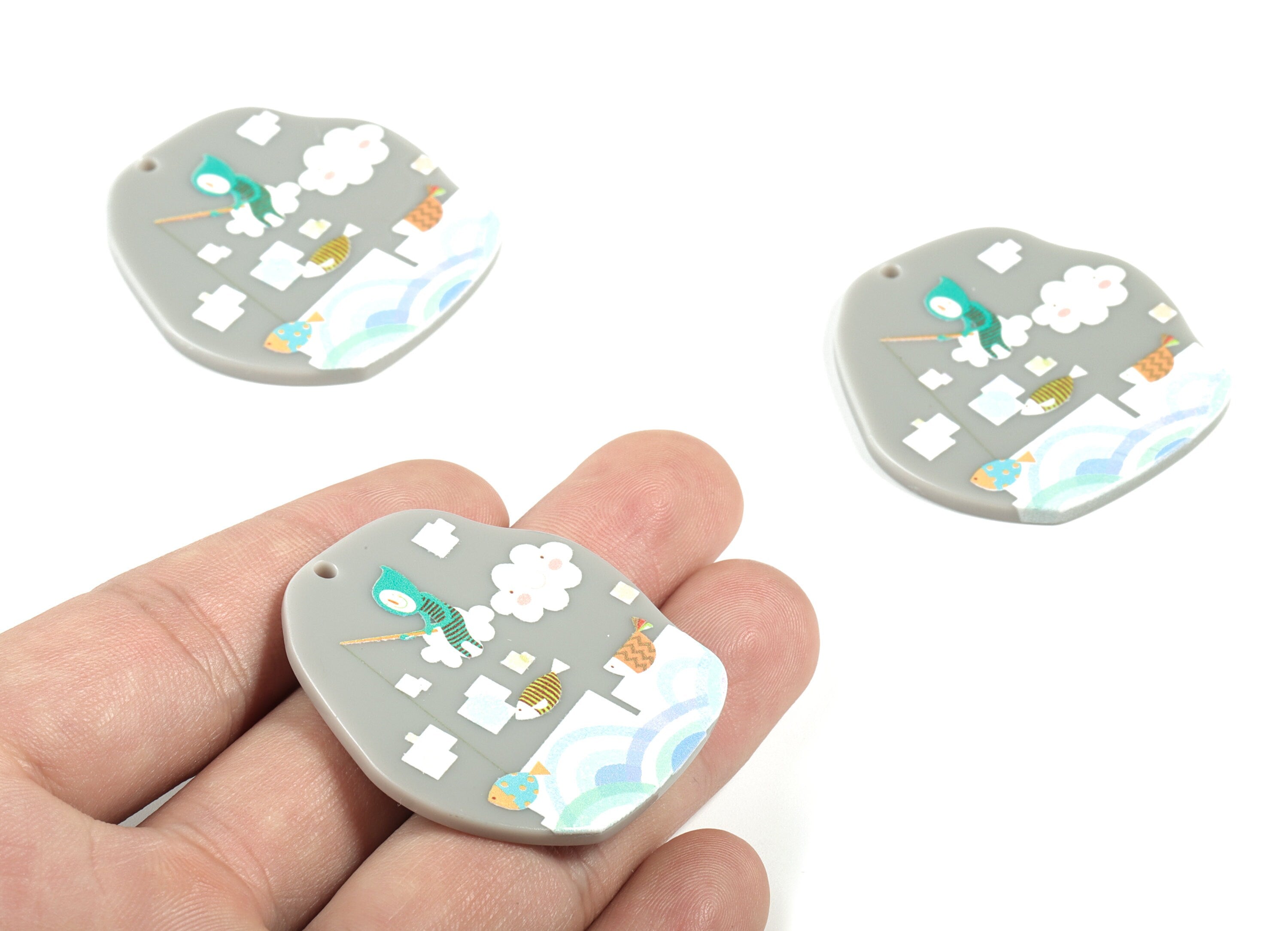 Acrylic Geometry Earring Charms - Acrylic Man Fish Cloud Geometry Pandant - Cute Fish Charm - Jewelry Supplies - 41.82x41.55x2.71mm - AC2162 - DOMEDBAZAAR