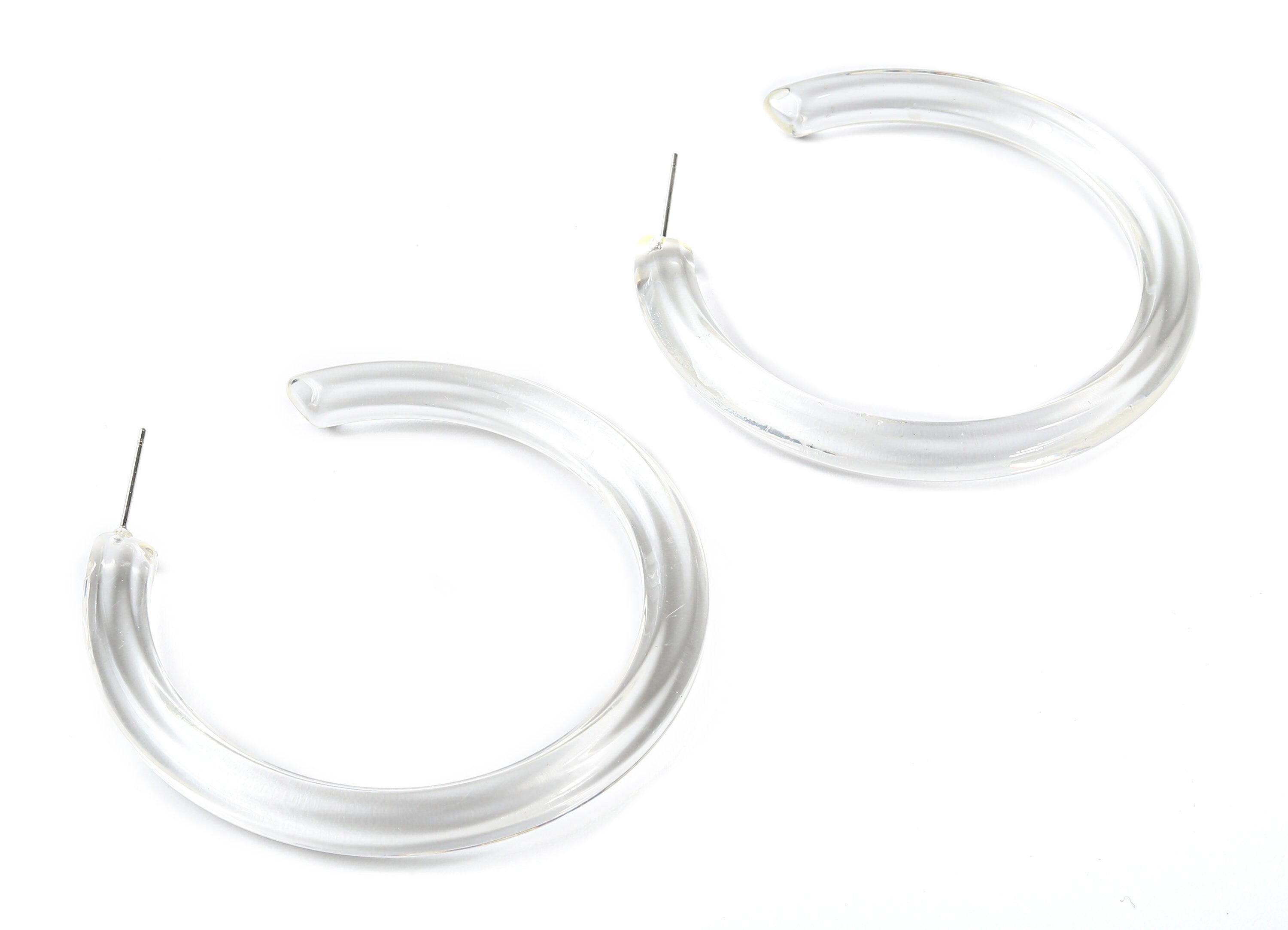 Open Hoop Earrings Stud - 2.3 inch Hoop Earring - Acetate Round Earring Post - Open Circle - Color Code: A63 - 57.13x6.04mm - AC1615-A63 - DOMEDBAZAAR