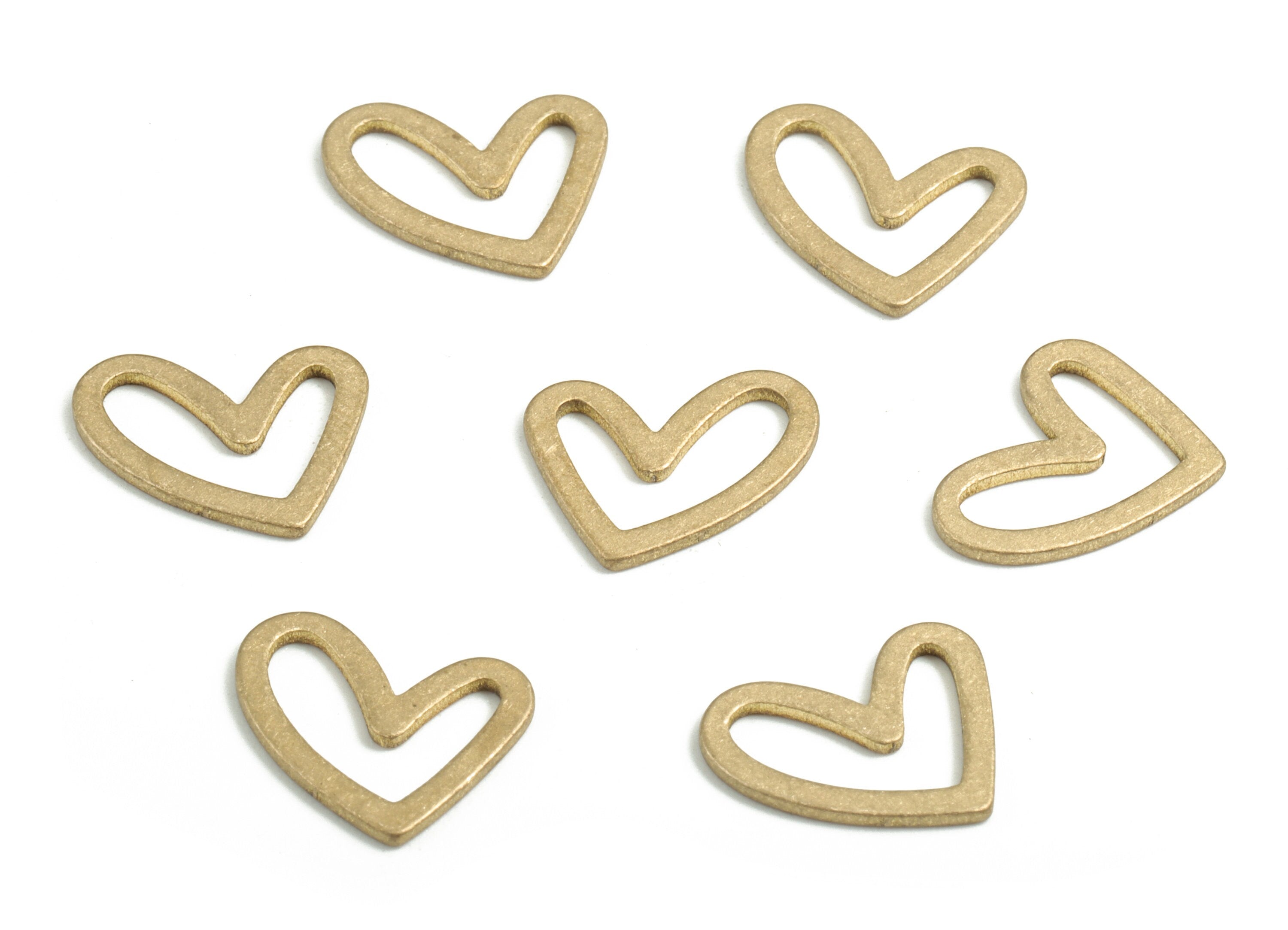 Brass Funky Heart Earring Charms - Raw Brass Heart Pendant - Hollow Heart Earring Charm - Jewelry Supplies - 13.77x11.06x0.96mm - PP3658 - DOMEDBAZAAR