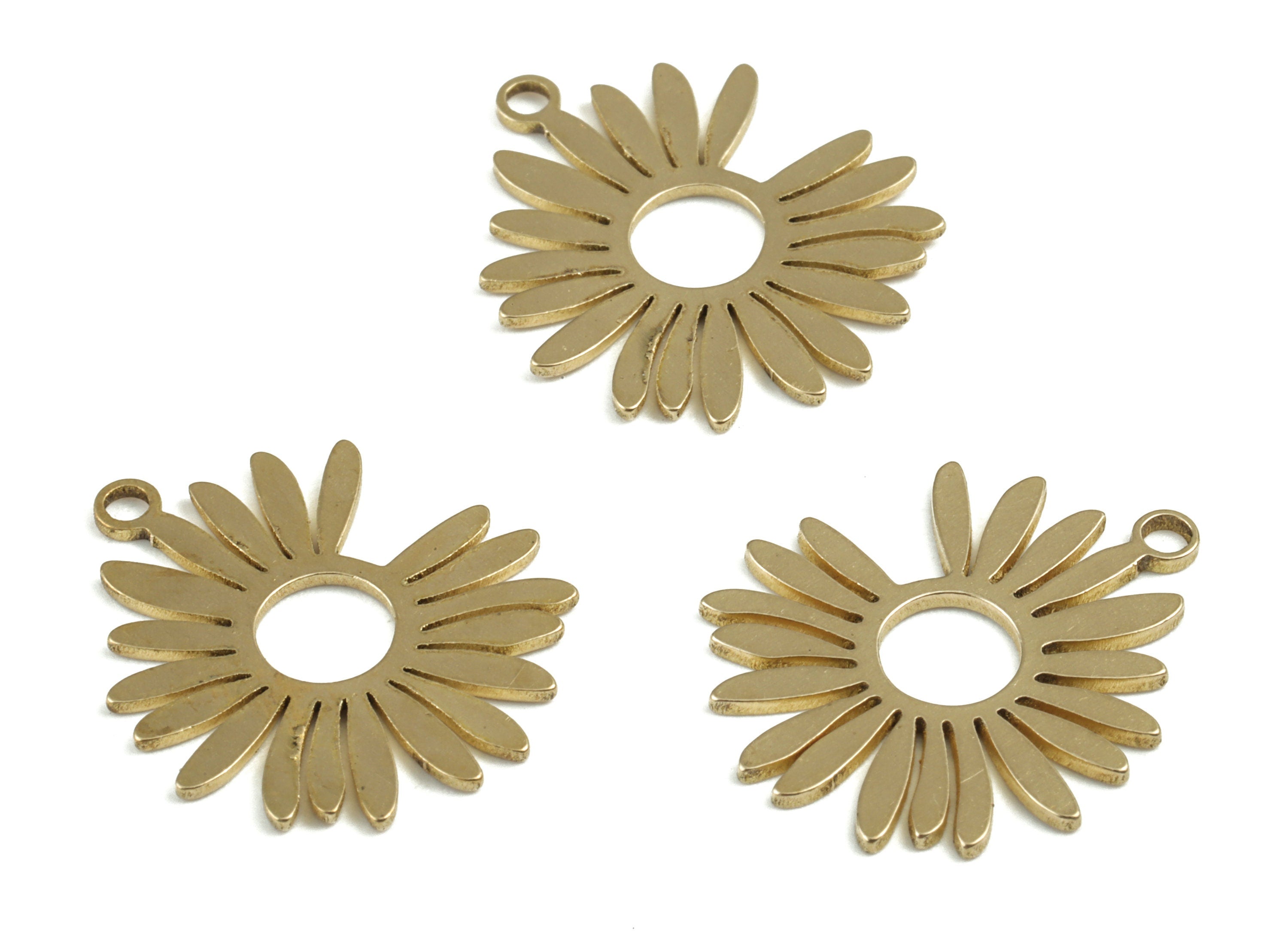 Brass Flower Earring Charms - Raw Brass Flower Pendant - Earring Findings - Jewelry Supplies - 19.89x16.72x0.84mm - PP3731 - DOMEDBAZAAR