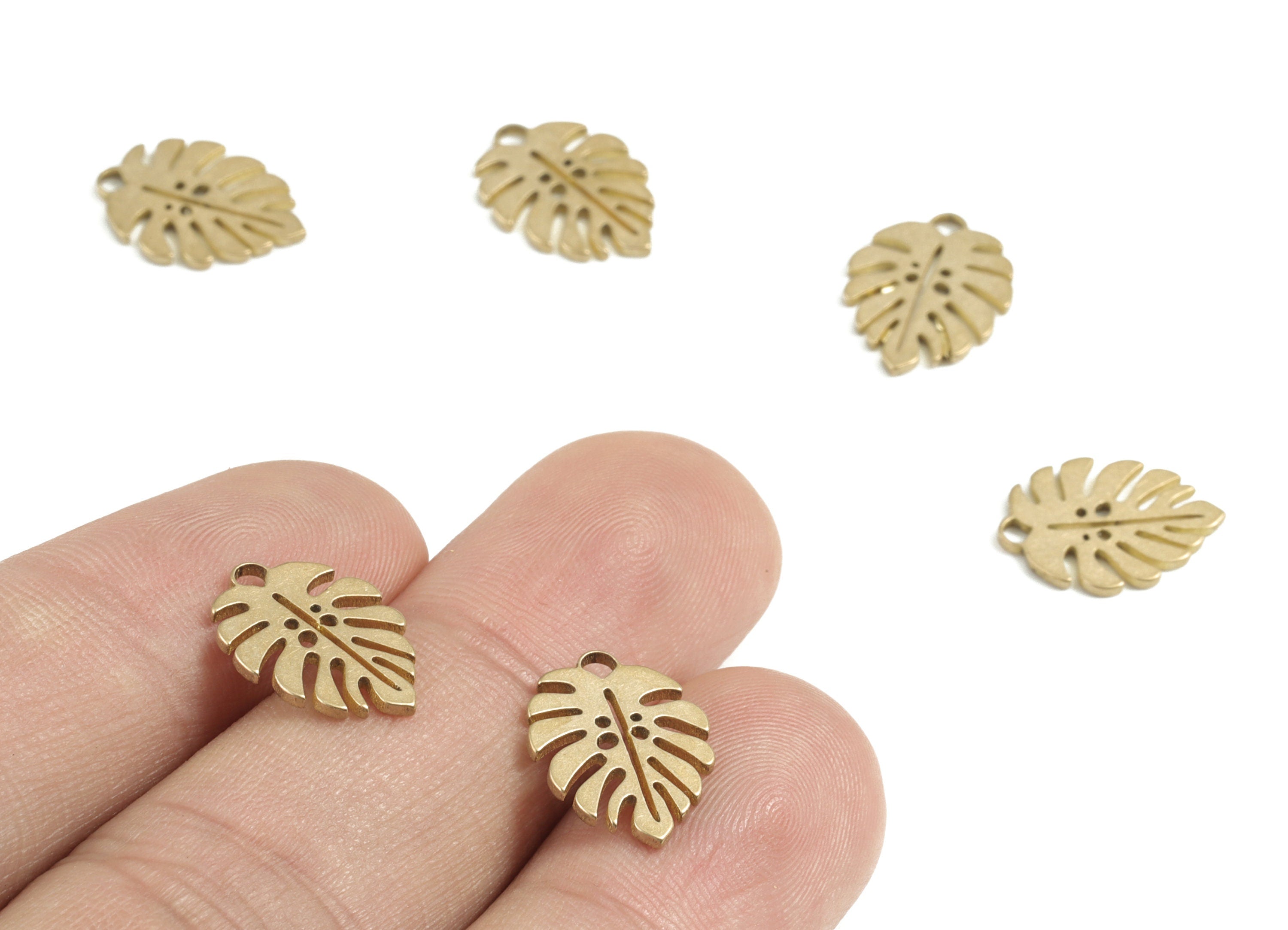 Brass Monstera Earring Charms - Raw Brass Leaf Pendant - Earring Findings - DIY Jewelry Supplies - 14.23x10.78x0.93mm - PP3736 - DOMEDBAZAAR