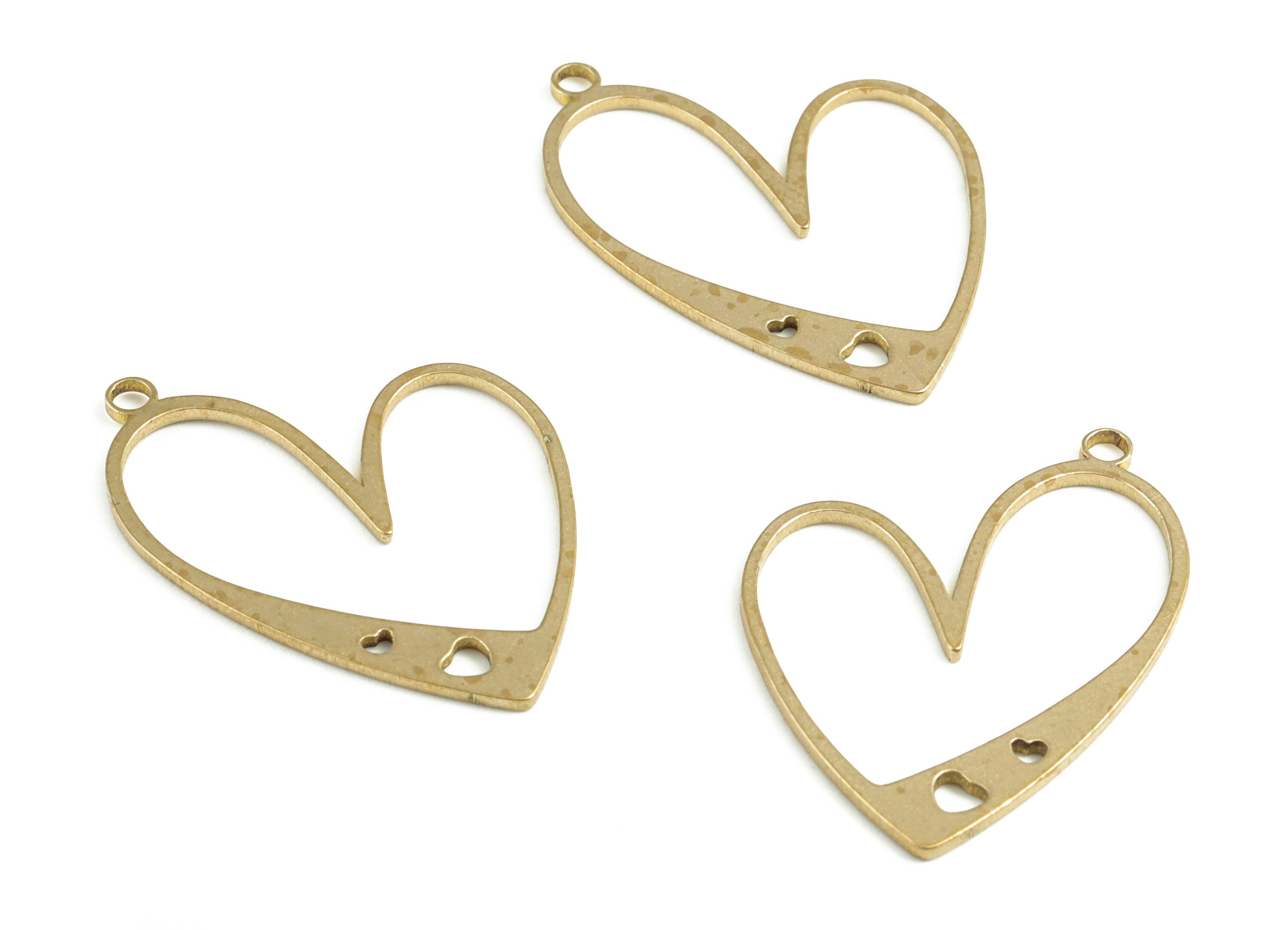 Brass Heart Earring Connector - Raw Brass Heart Charms - Earring Findings - Jewelry Supplies - 30.03x22.53x0.92mm - PP3728 - DOMEDBAZAAR