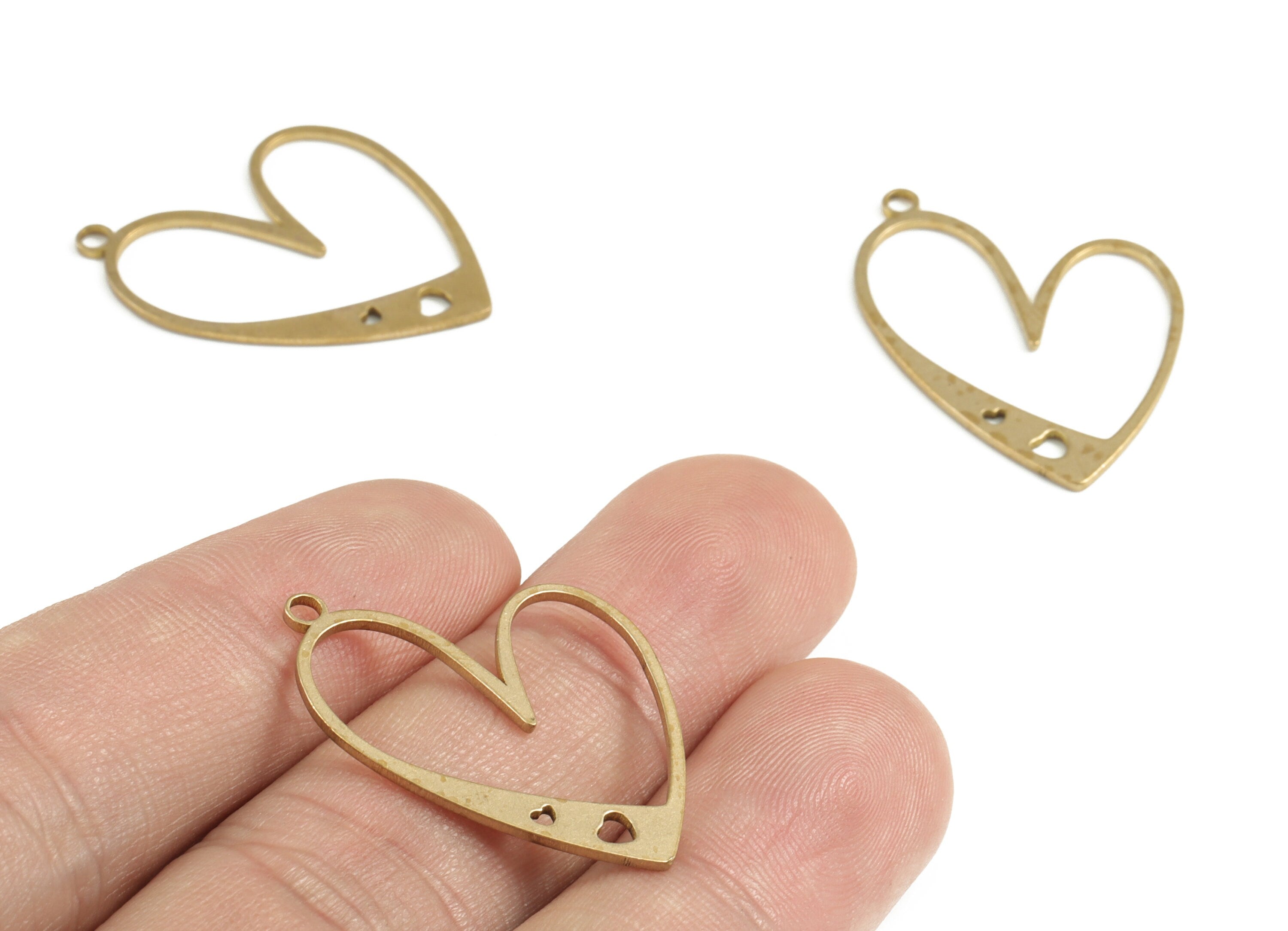 Brass Heart Earring Connector - Raw Brass Heart Charms - Earring Findings - Jewelry Supplies - 30.03x22.53x0.92mm - PP3728 - DOMEDBAZAAR