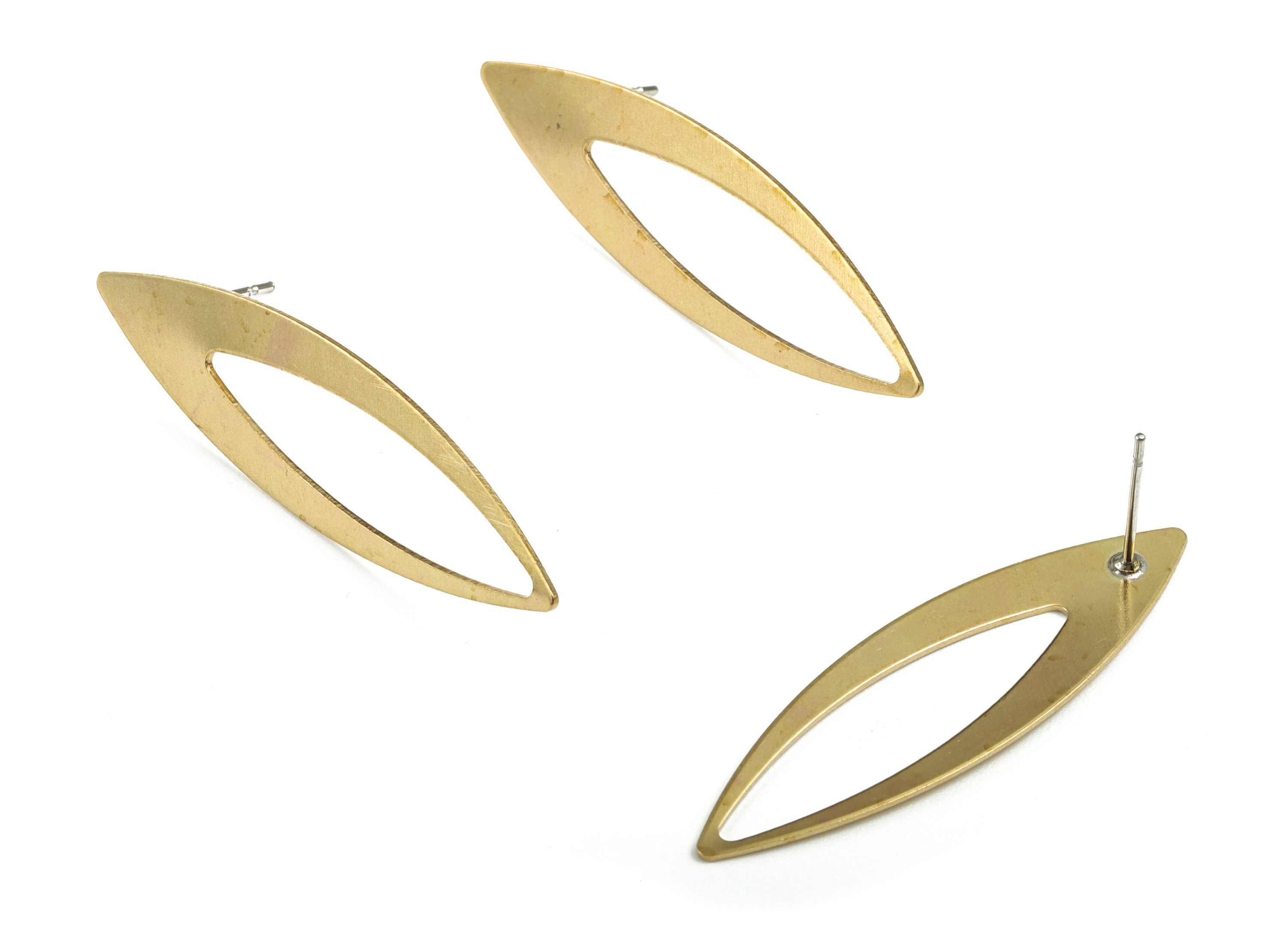 Brass Rhombus Earring Stud - Raw Brass Rhombus Earring Post - Surgical Stud - Earring Post - Jewelry Supplies - 41.89x11.99x0.83mm - PP3630 - DOMEDBAZAAR