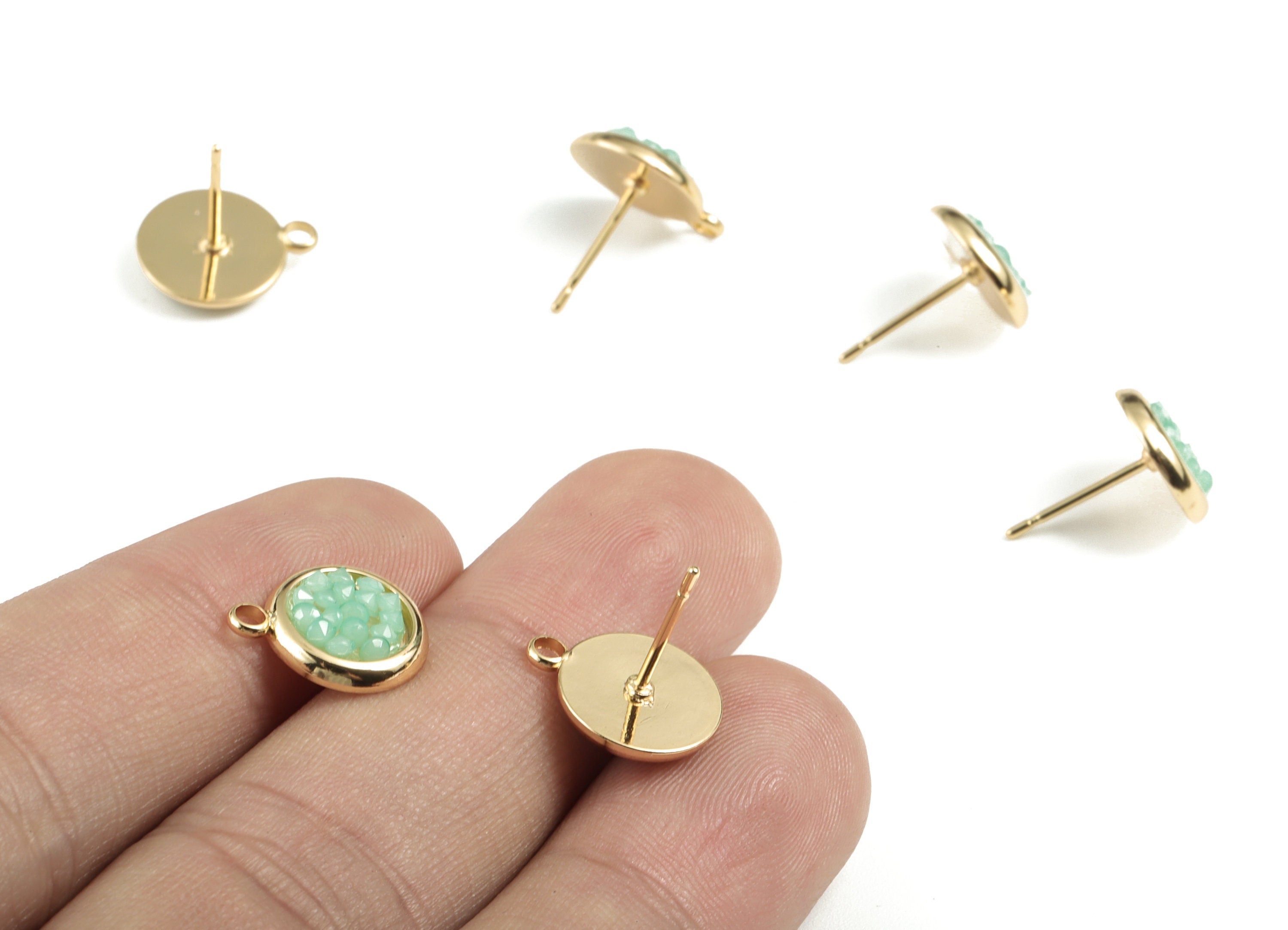 Brass Round Earring Stud With Acrylic - Gold Circle Earring Stud - 18K Real Gold Plated - 316 Stainless Steel - 13.25x10.96x3.13mm - RGP2796 - DOMEDBAZAAR