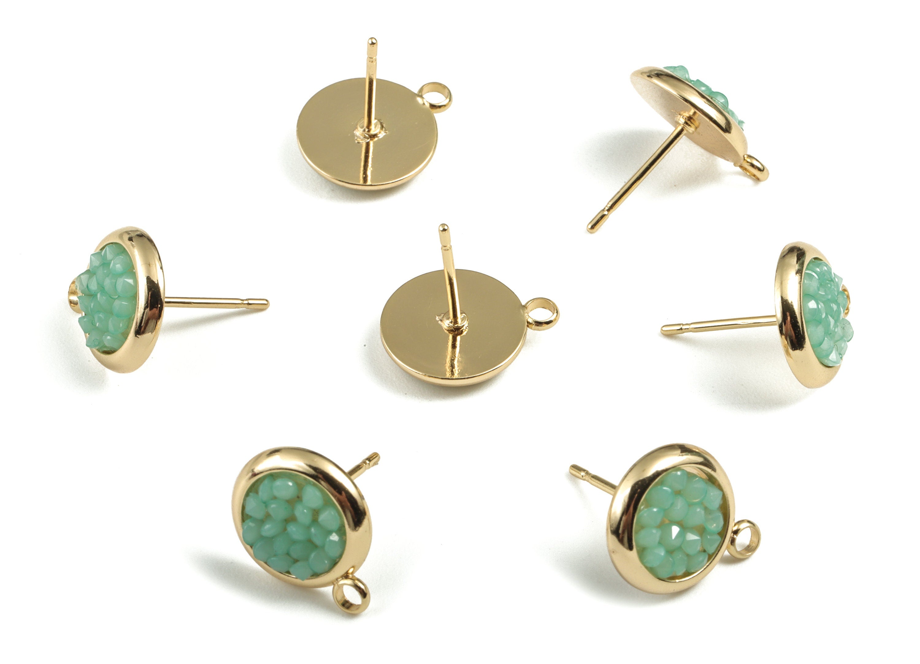 Brass Round Earring Stud With Acrylic - Gold Circle Earring Stud - 18K Real Gold Plated - 316 Stainless Steel - 13.25x10.96x3.13mm - RGP2796 - DOMEDBAZAAR