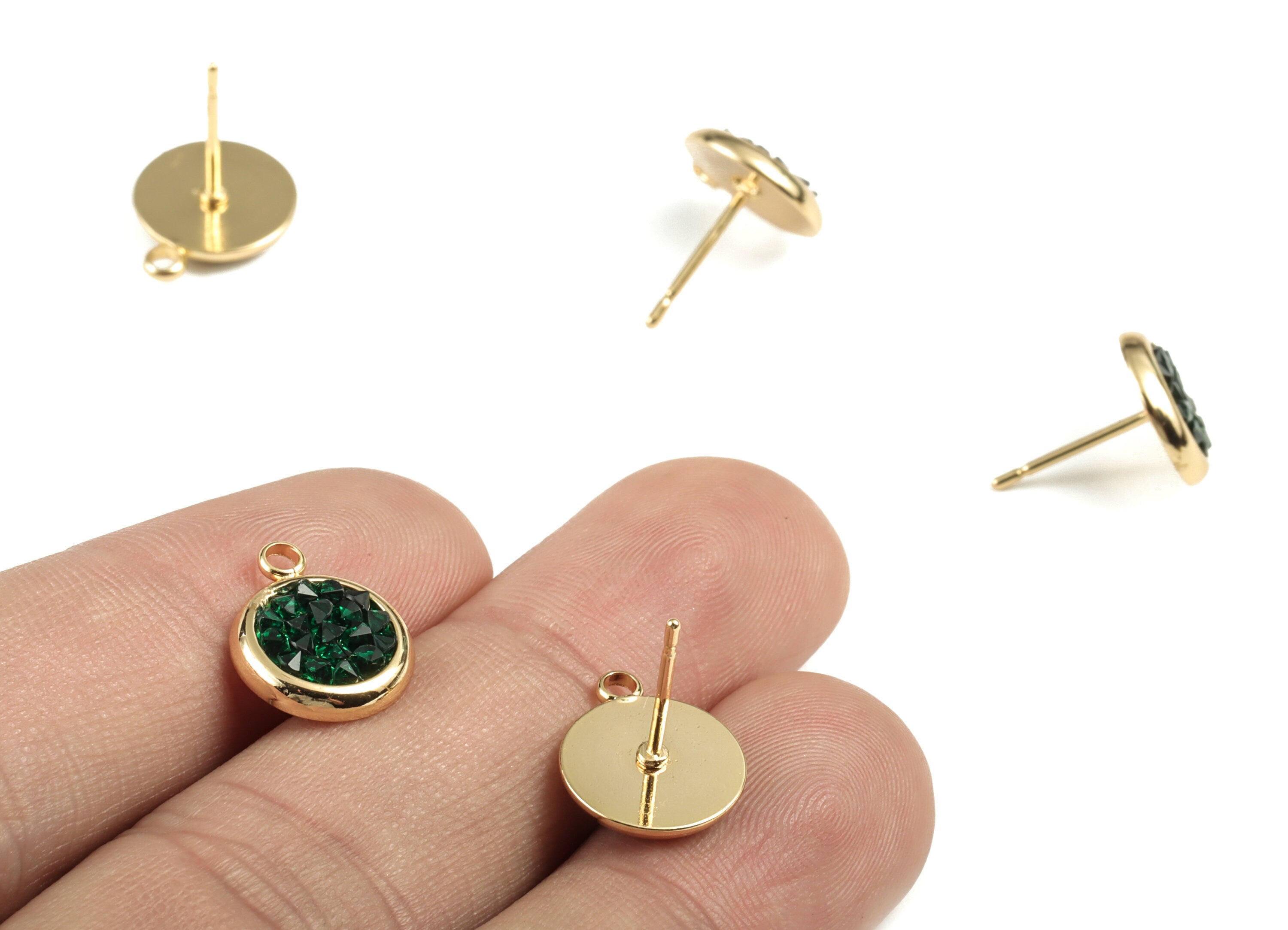 Brass Round Earring Stud With Acrylic - Gold Circle Earring Stud - 18K Real Gold Plated - 316 Stainless Steel - 13.49x10.98x2.73mm - RGP2798 - DOMEDBAZAAR