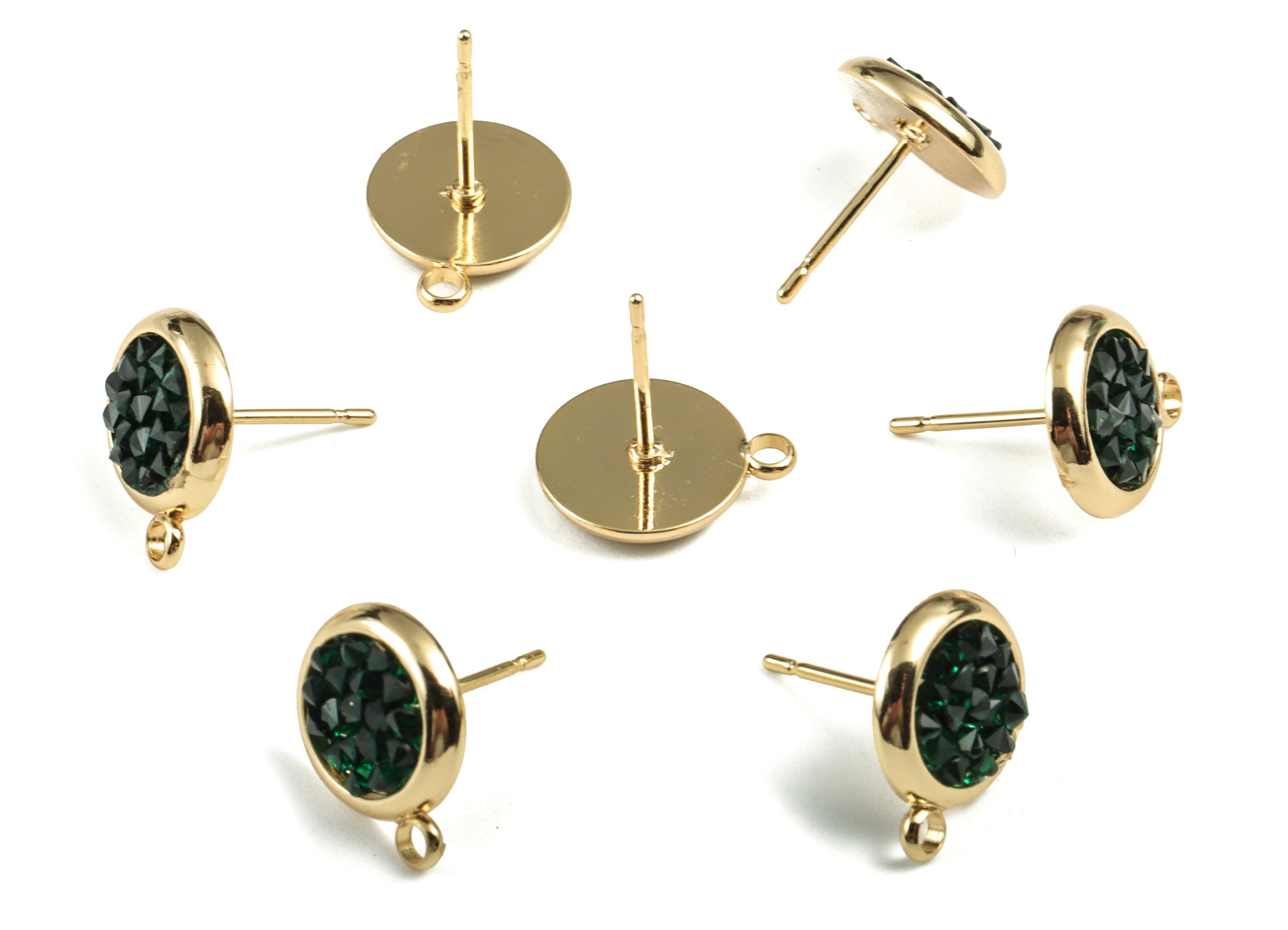Brass Round Earring Stud With Acrylic - Gold Circle Earring Stud - 18K Real Gold Plated - 316 Stainless Steel - 13.49x10.98x2.73mm - RGP2798 - DOMEDBAZAAR
