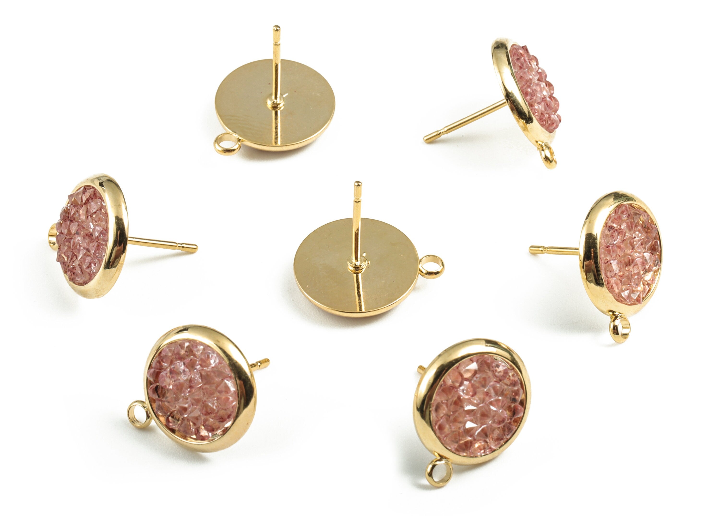 Brass Round Earring Stud With Acrylic - Gold Circle Earring Stud - 18K Real Gold Plated - 316 Stainless Steel - 15.37x12.96x2.41mm - RGP2799 - DOMEDBAZAAR