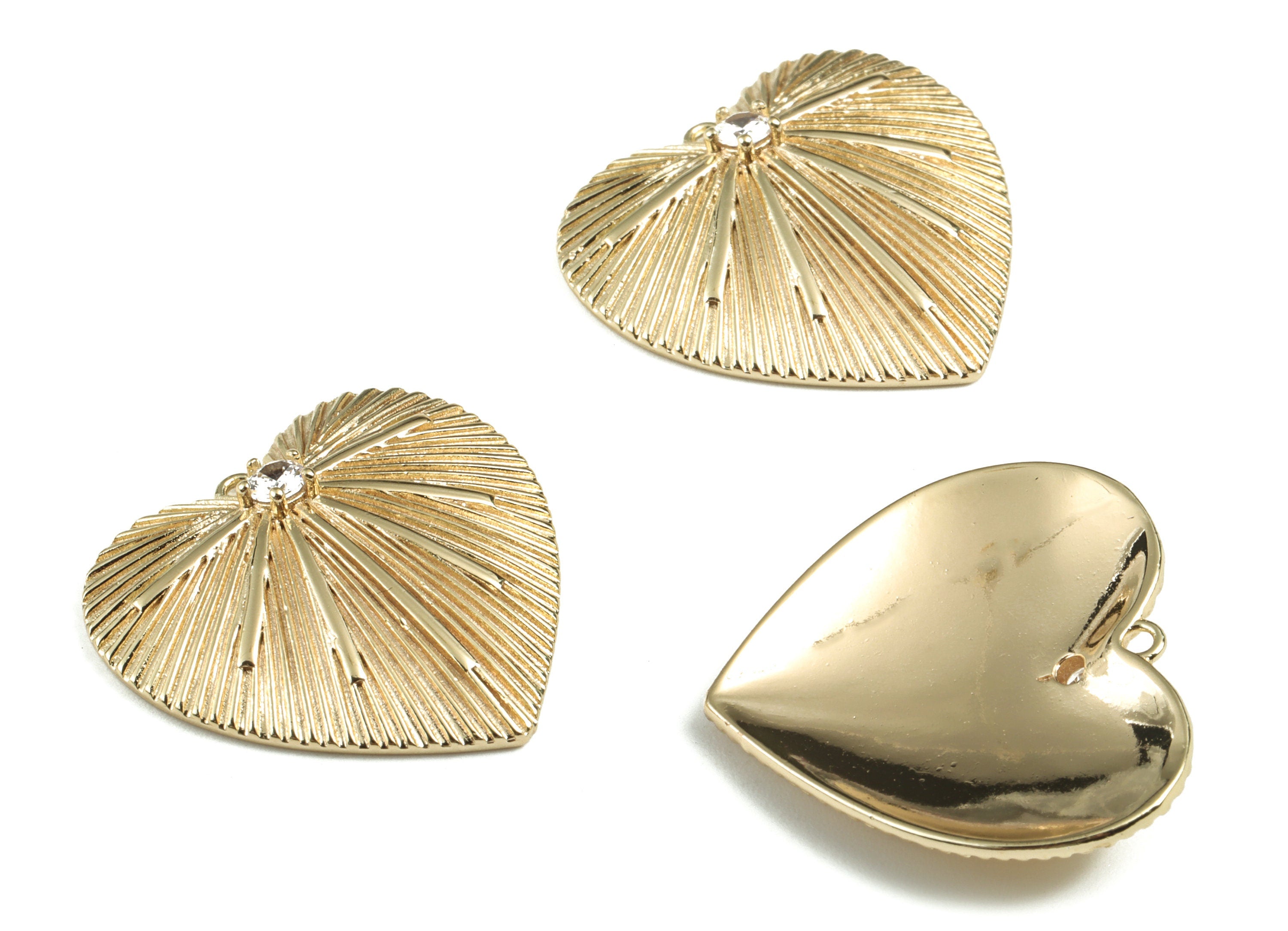 Brass Heart Earring Charms With Zircon - Gold Heart Pendant - 18K Real Gold Plated Brass - 24.55x23.07x4.64mm - RGP2772 - DOMEDBAZAAR