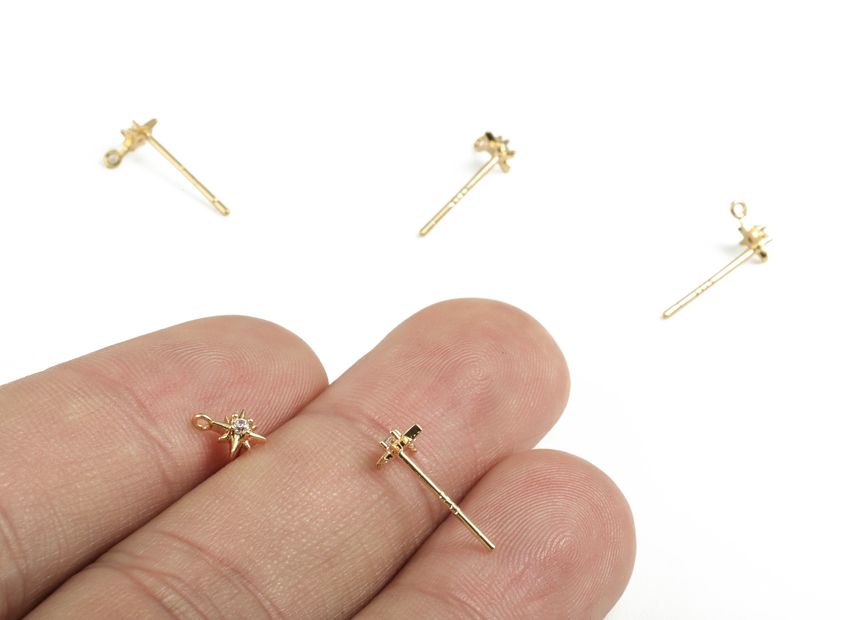 Brass Stars Earring Stud With Zircon - Gold Stars Earring Stud - 18K Real Gold Plated - 316 Stainless Steel - 6.51x5.12x1.99mm - RGP2792 - DOMEDBAZAAR