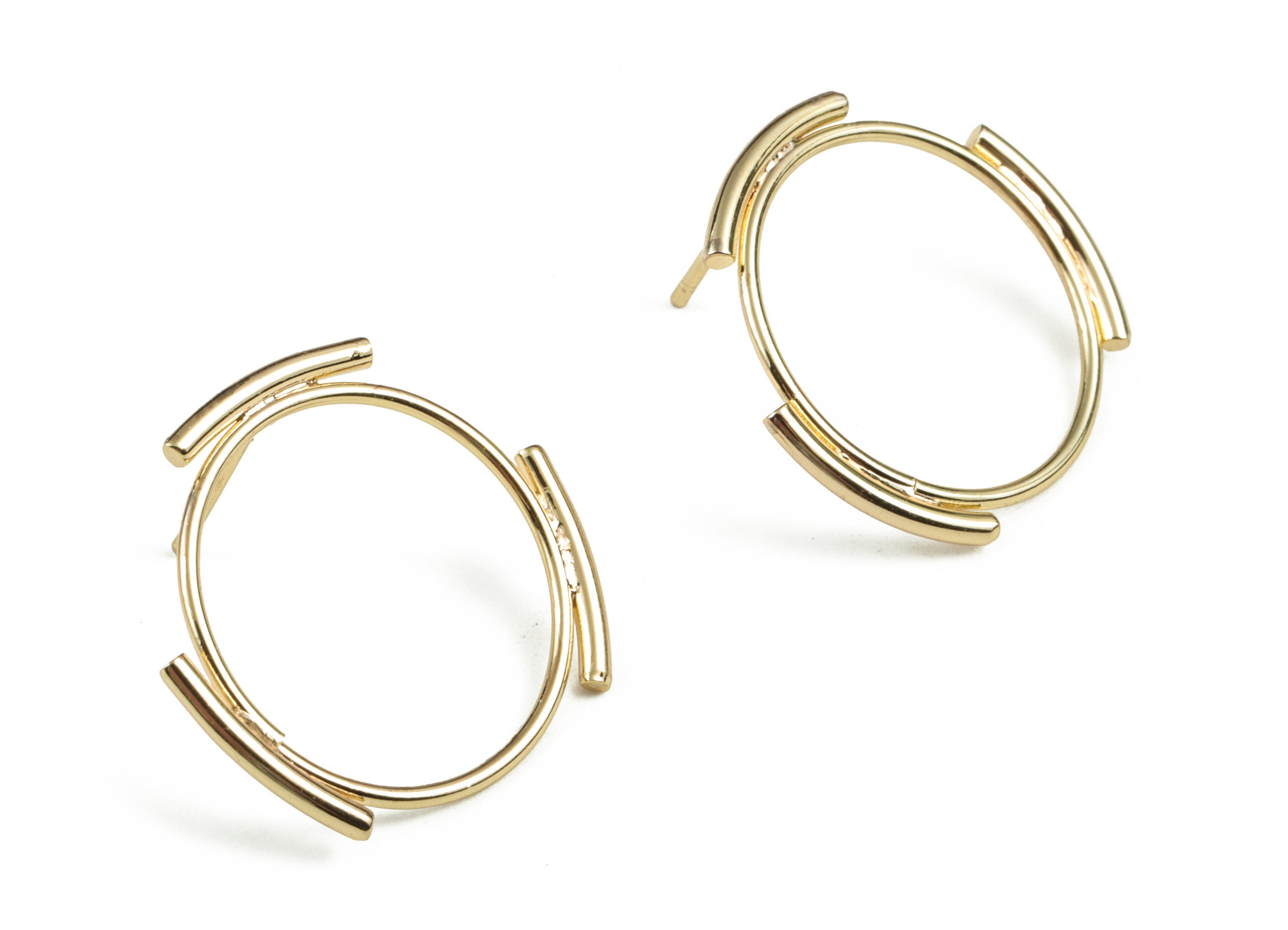 Brass Round Earring Stud - Gold Circle Earring Stud - 18K Real Gold Plated - 316 Stainless Steel - 23.28x21.62x1.46mm - RGP2793 - DOMEDBAZAAR
