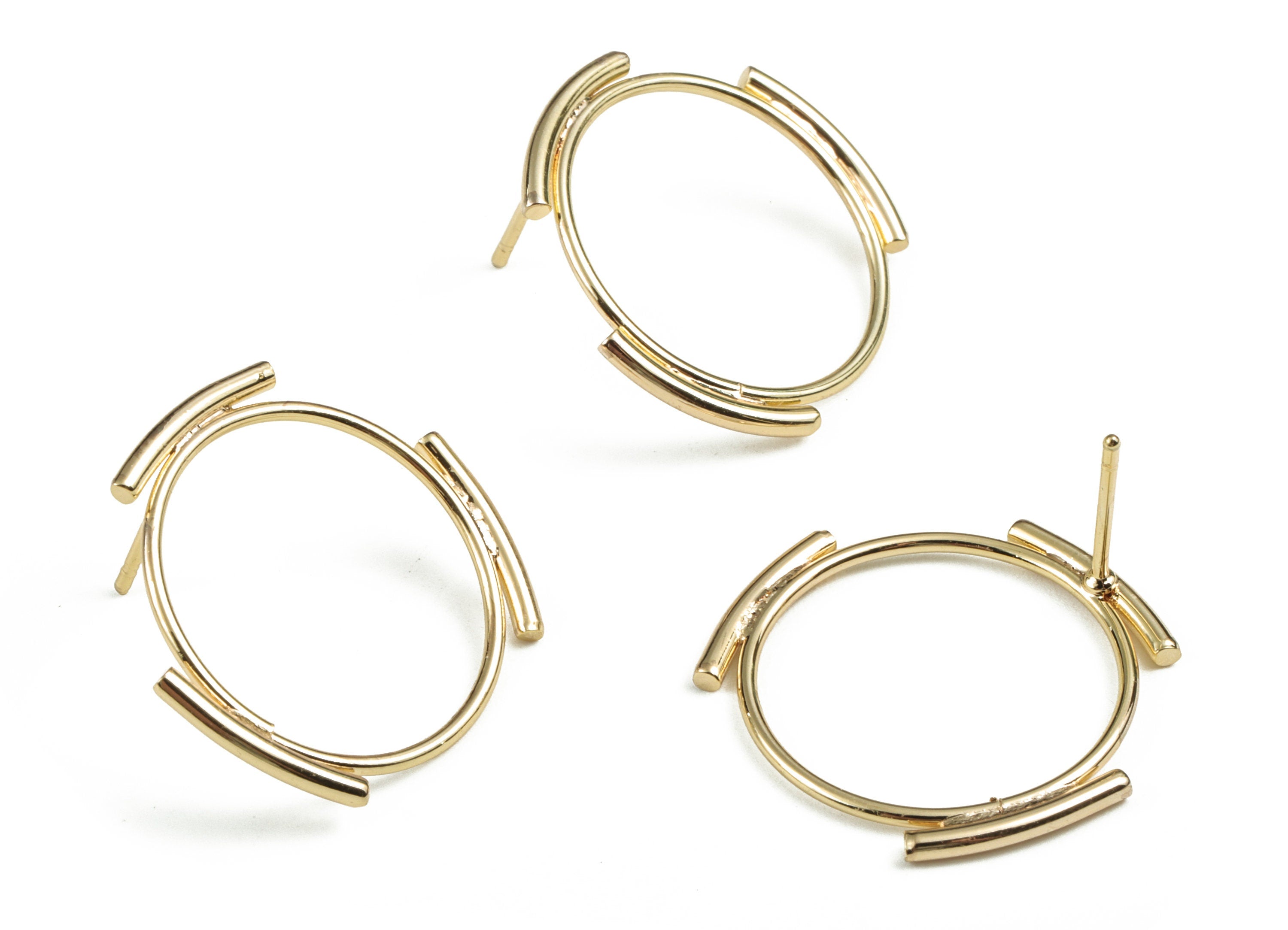 Brass Round Earring Stud - Gold Circle Earring Stud - 18K Real Gold Plated - 316 Stainless Steel - 23.28x21.62x1.46mm - RGP2793 - DOMEDBAZAAR
