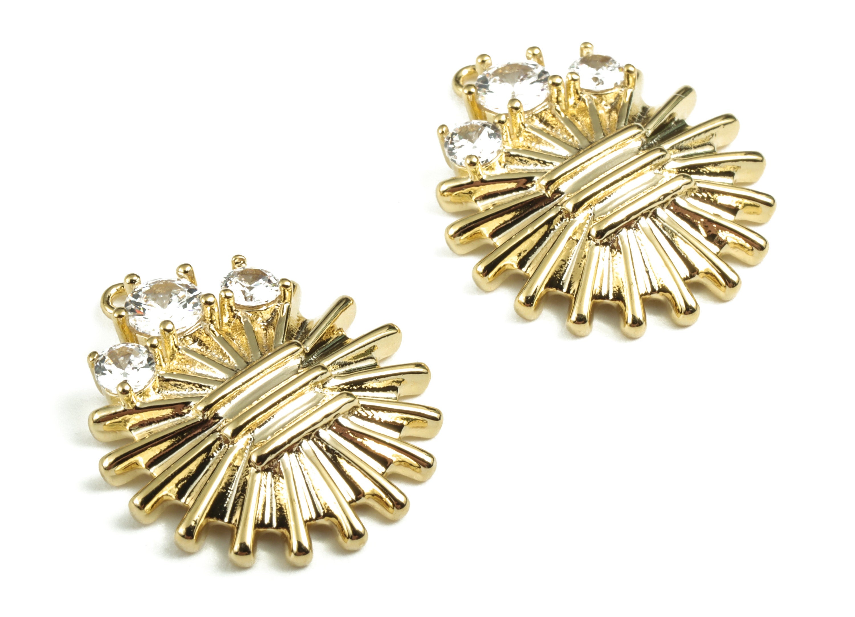 Brass Sun Earring Charms With Zircons - Gold Sun Pendant - 18K Real Gold Plated Brass - 20.52x17.54x3.72mm - RGP2777 - DOMEDBAZAAR
