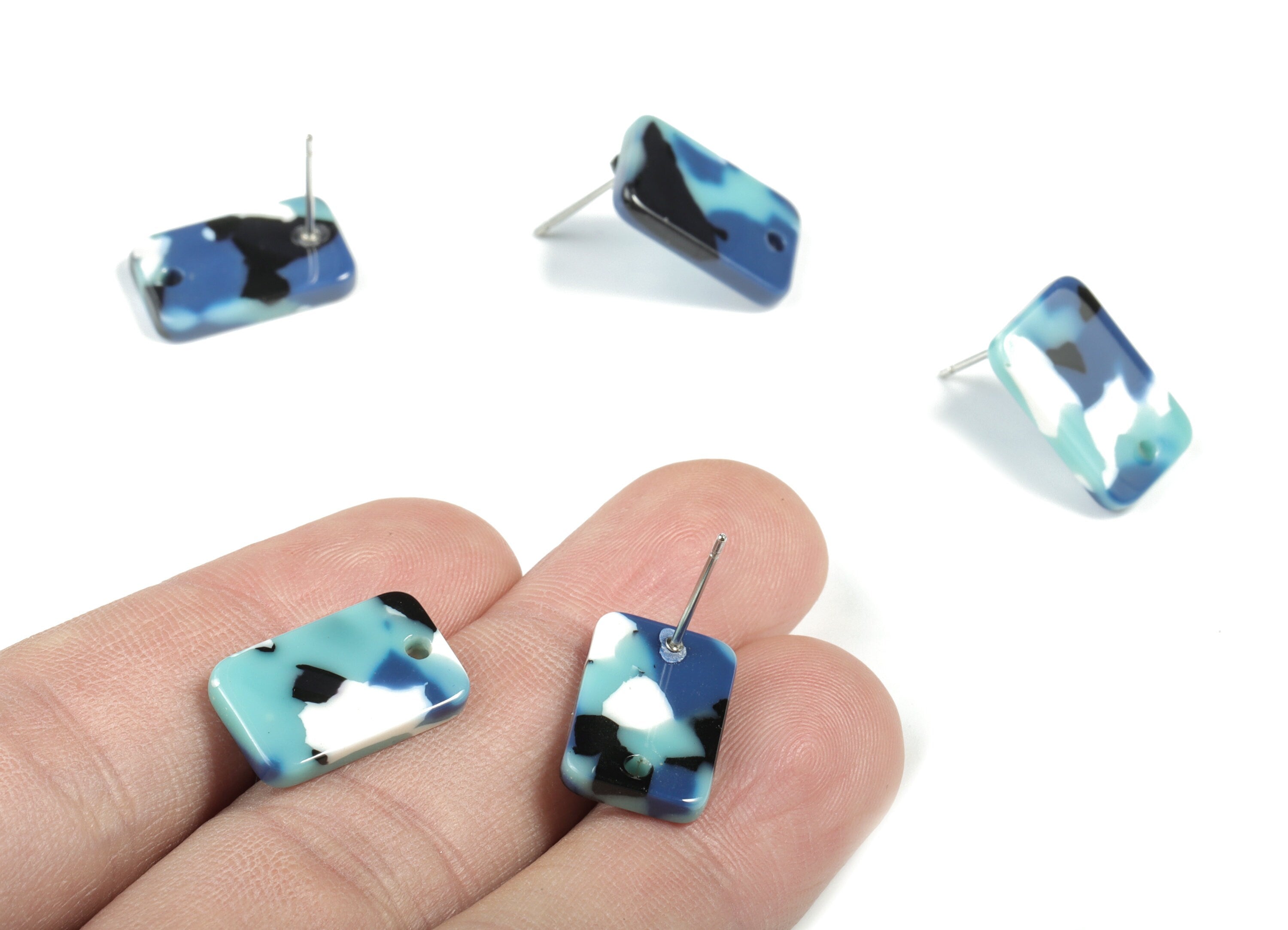 Acetate Acrylic Earring Post Charms - Stud Earring Charms - Square Shaped Earrings - Color Code: A16 - 16.9x10.9x2.7mm - AC1579-A16 - DOMEDBAZAAR