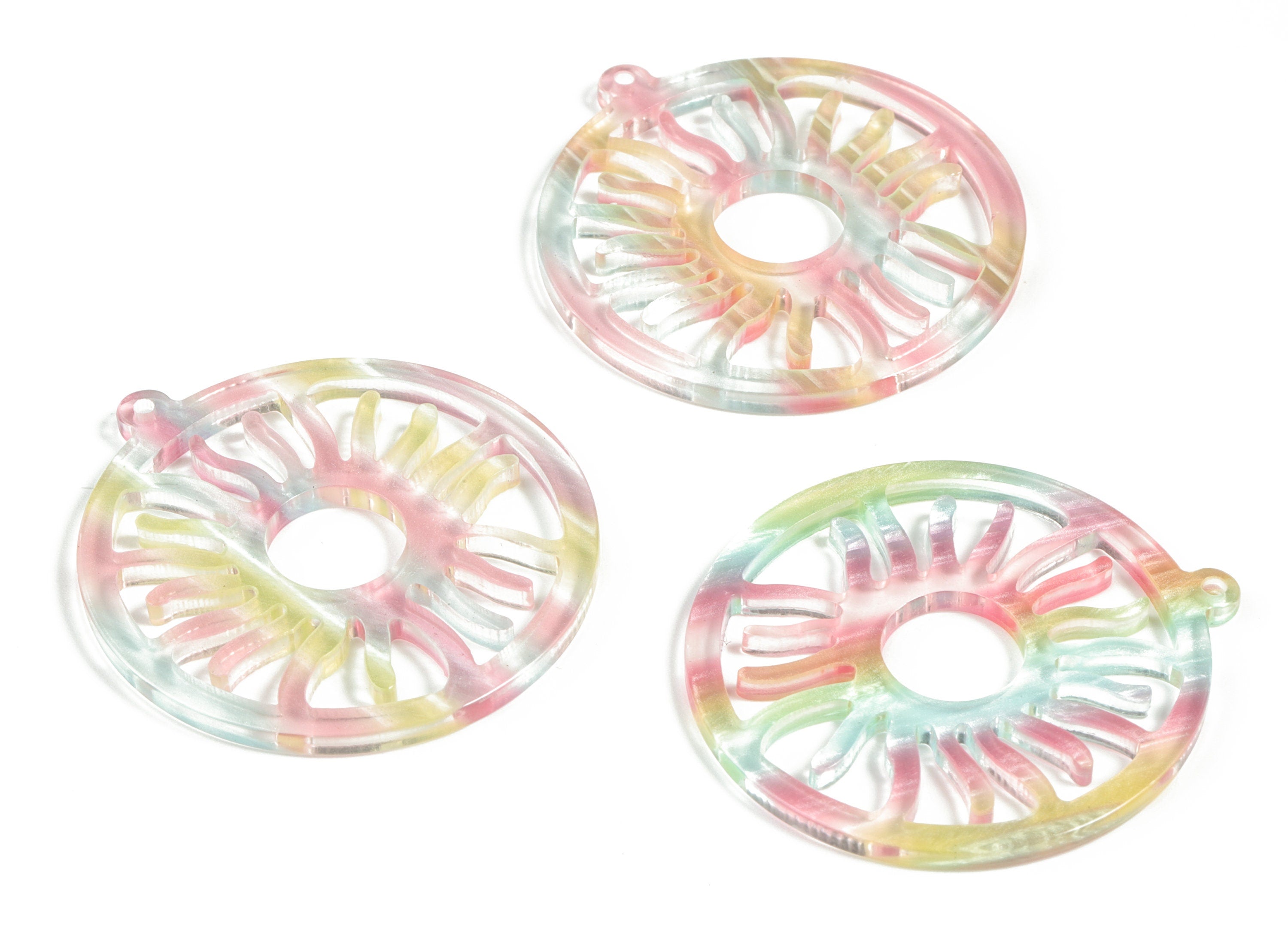 Acrylic Round Sun Earring Charms - Acrylic Mix Circle Sun Earrings - Jewelry Supplies - Color Code:A553- 42.92x39.55x2.67mm - AC2187-A553 - DOMEDBAZAAR