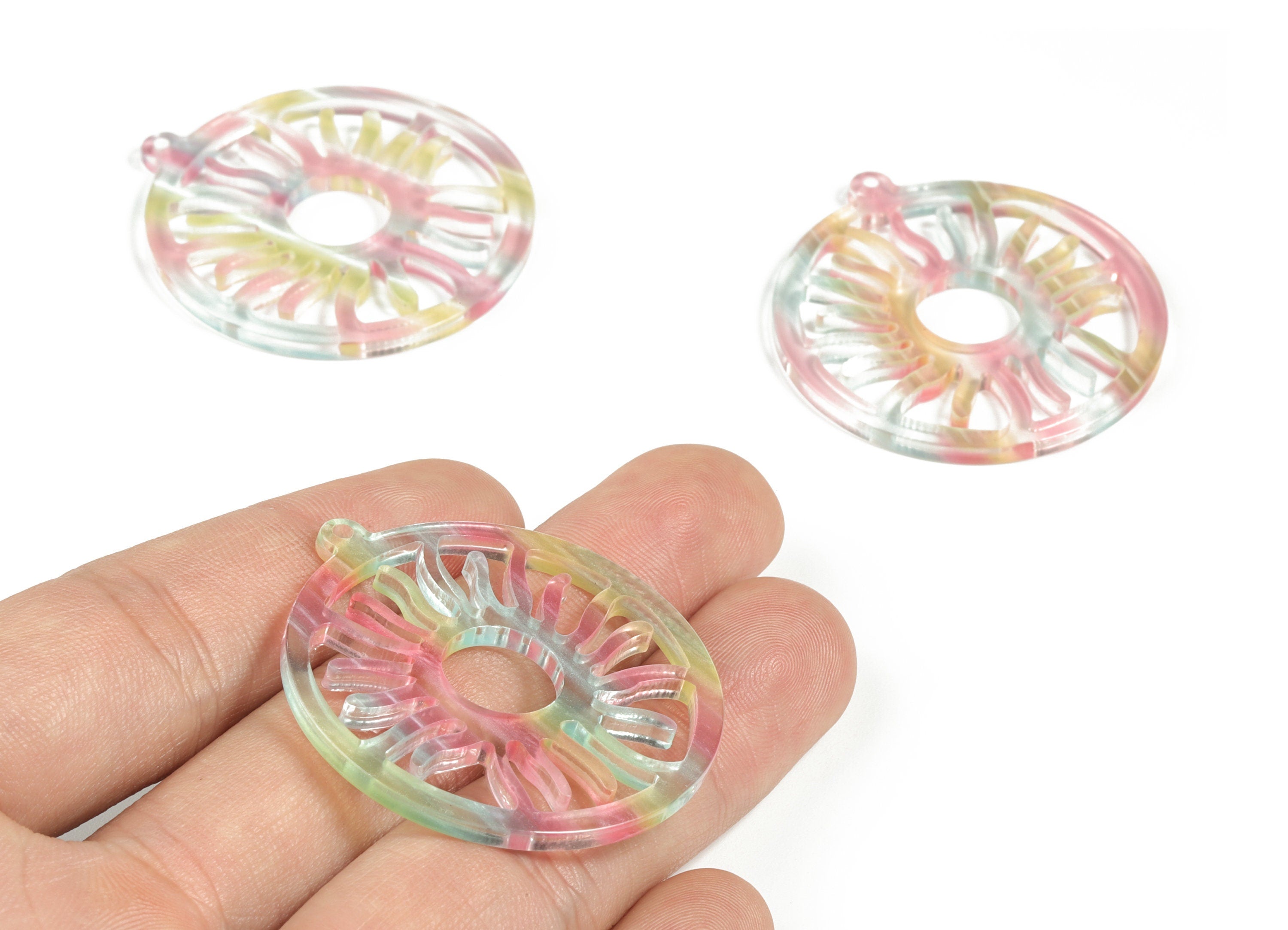 Acrylic Round Sun Earring Charms - Acrylic Mix Circle Sun Earrings - Jewelry Supplies - Color Code:A553- 42.92x39.55x2.67mm - AC2187-A553 - DOMEDBAZAAR