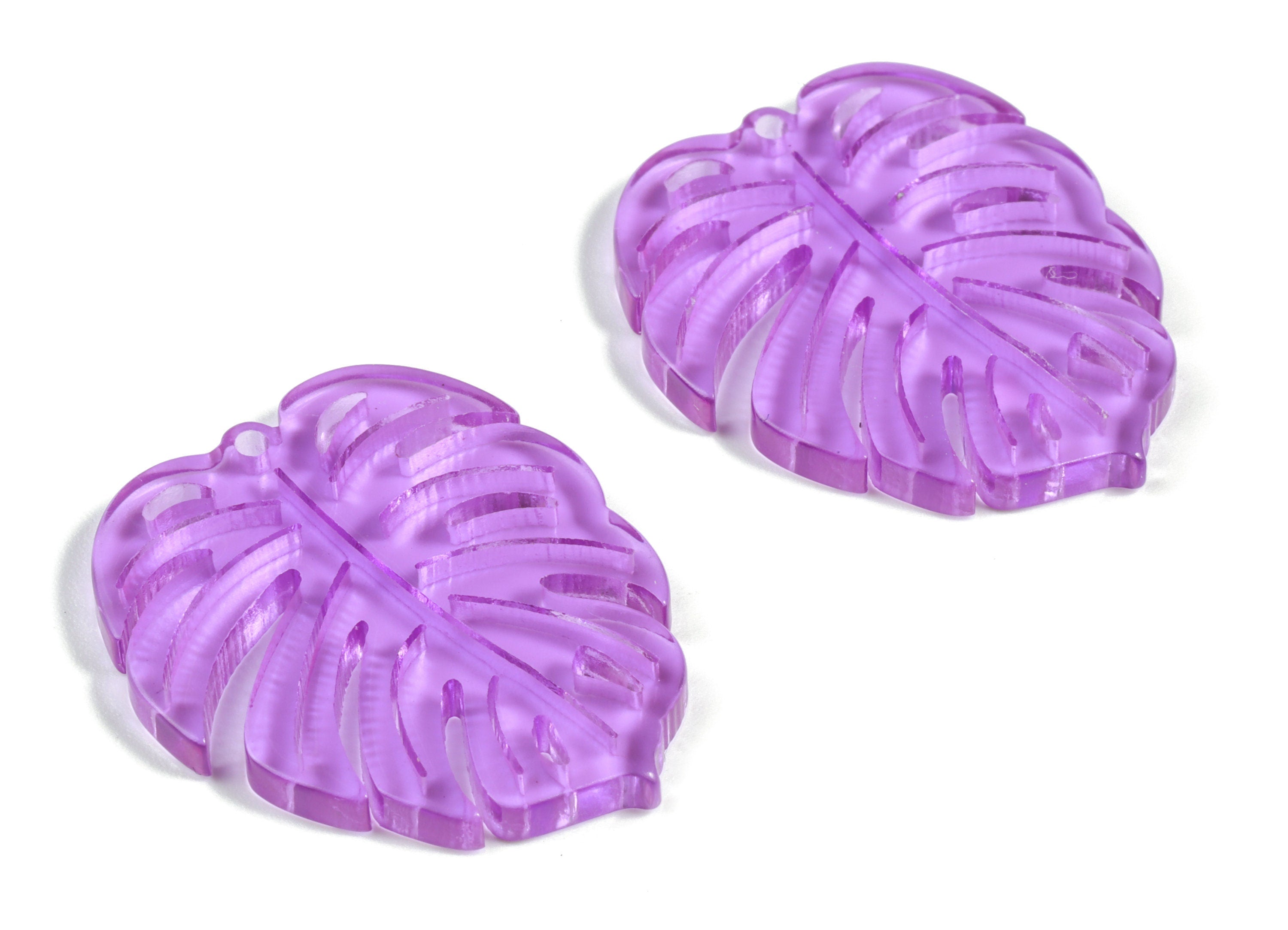 Acrylic Leaf Earring Charms - Acrylic Purple Monstera Earrings - Jewelry Supplies - Color Code:A4680 - 31.24x27.08x2.96mm - AC2176-A480 - DOMEDBAZAAR