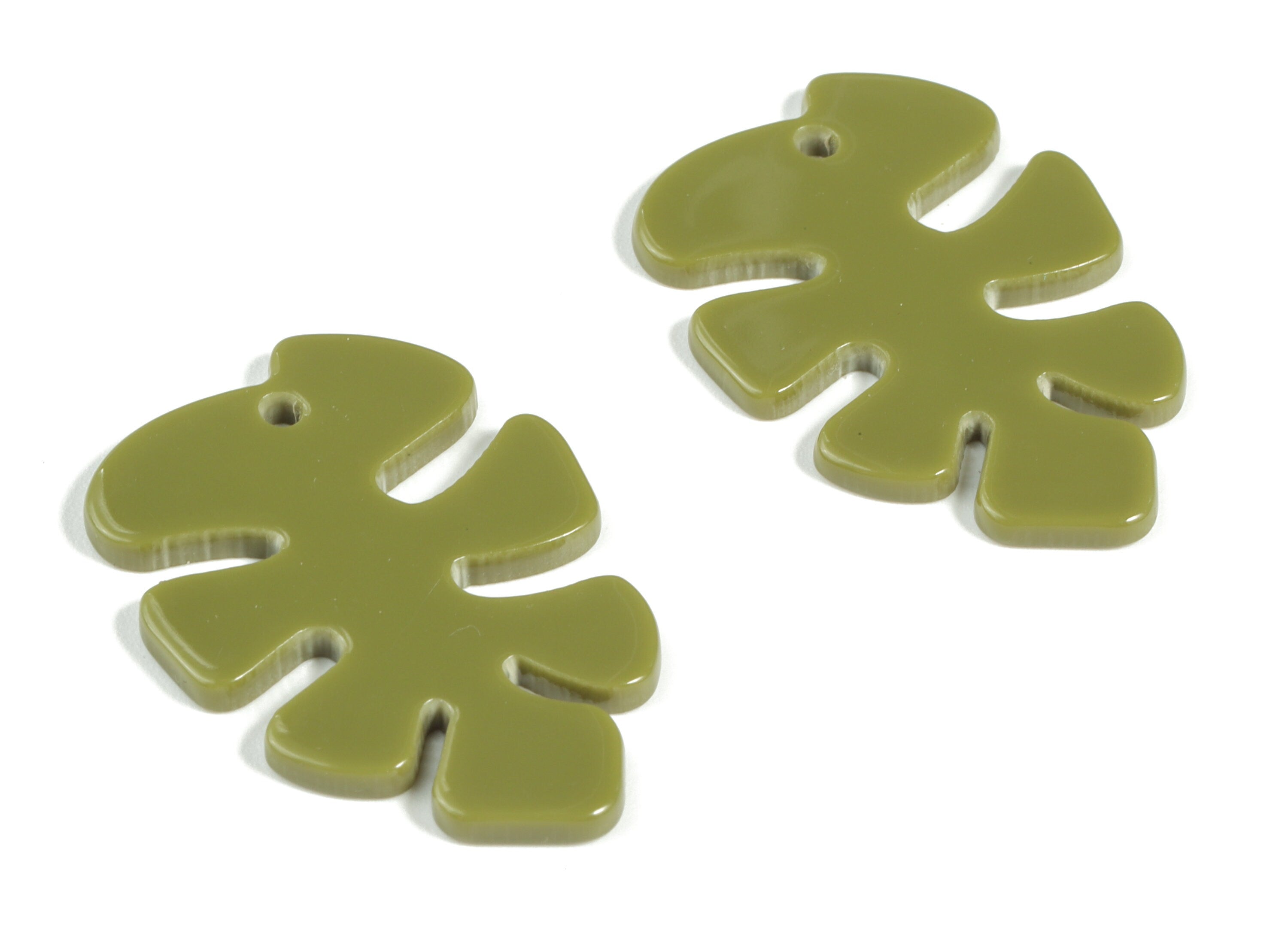 Acrylic Leaf Earring Charms - Acrylic Green Monstera Pendant - Jewelry Supplies - Color Code:A263 - 33.83x24.51x2.24mm - AC2186-A263 - DOMEDBAZAAR