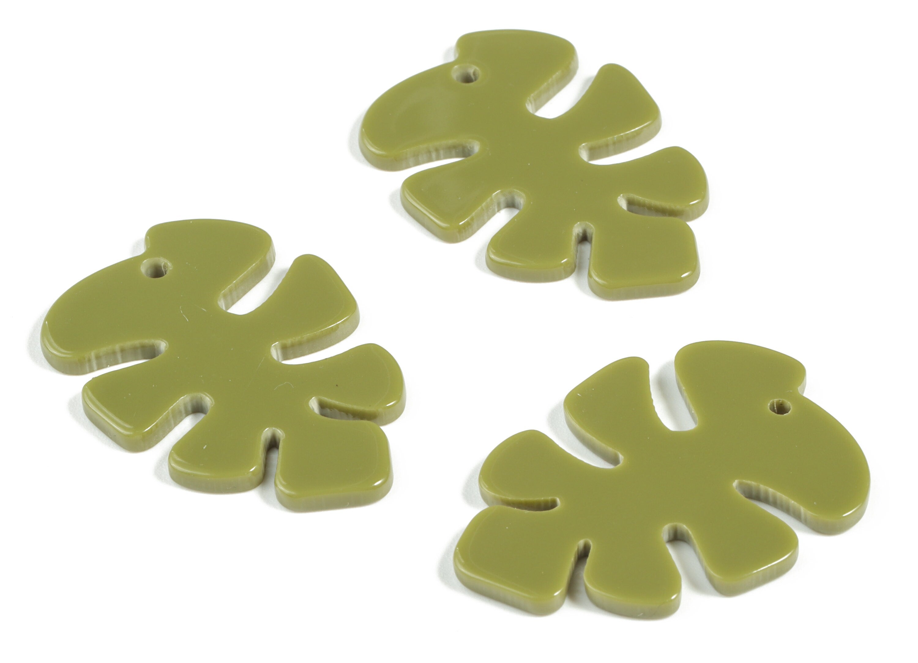 Acrylic Leaf Earring Charms - Acrylic Green Monstera Pendant - Jewelry Supplies - Color Code:A263 - 33.83x24.51x2.24mm - AC2186-A263 - DOMEDBAZAAR