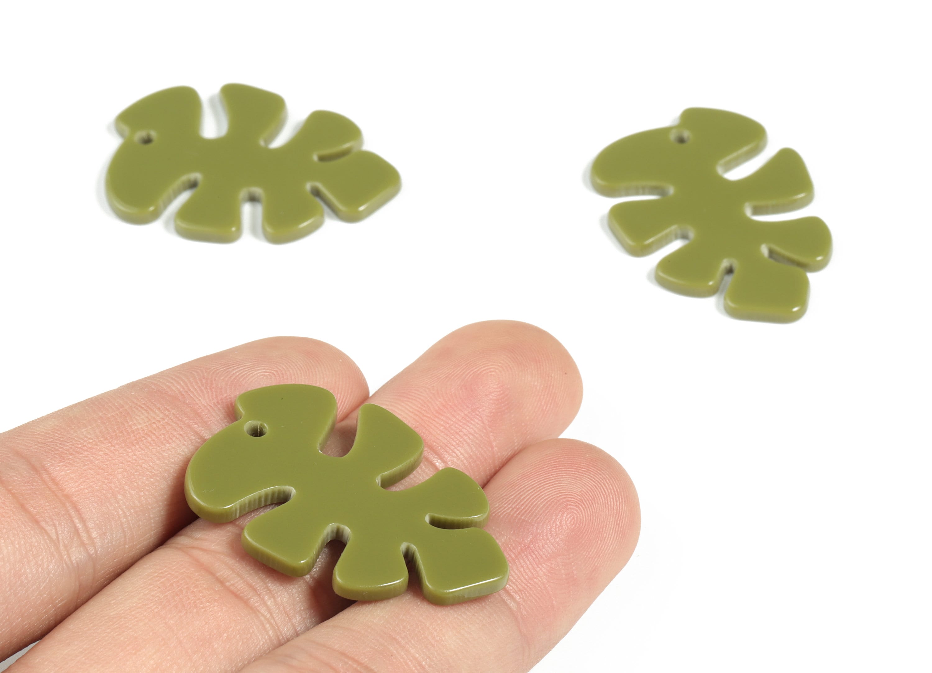 Acrylic Leaf Earring Charms - Acrylic Green Monstera Pendant - Jewelry Supplies - Color Code:A263 - 33.83x24.51x2.24mm - AC2186-A263 - DOMEDBAZAAR