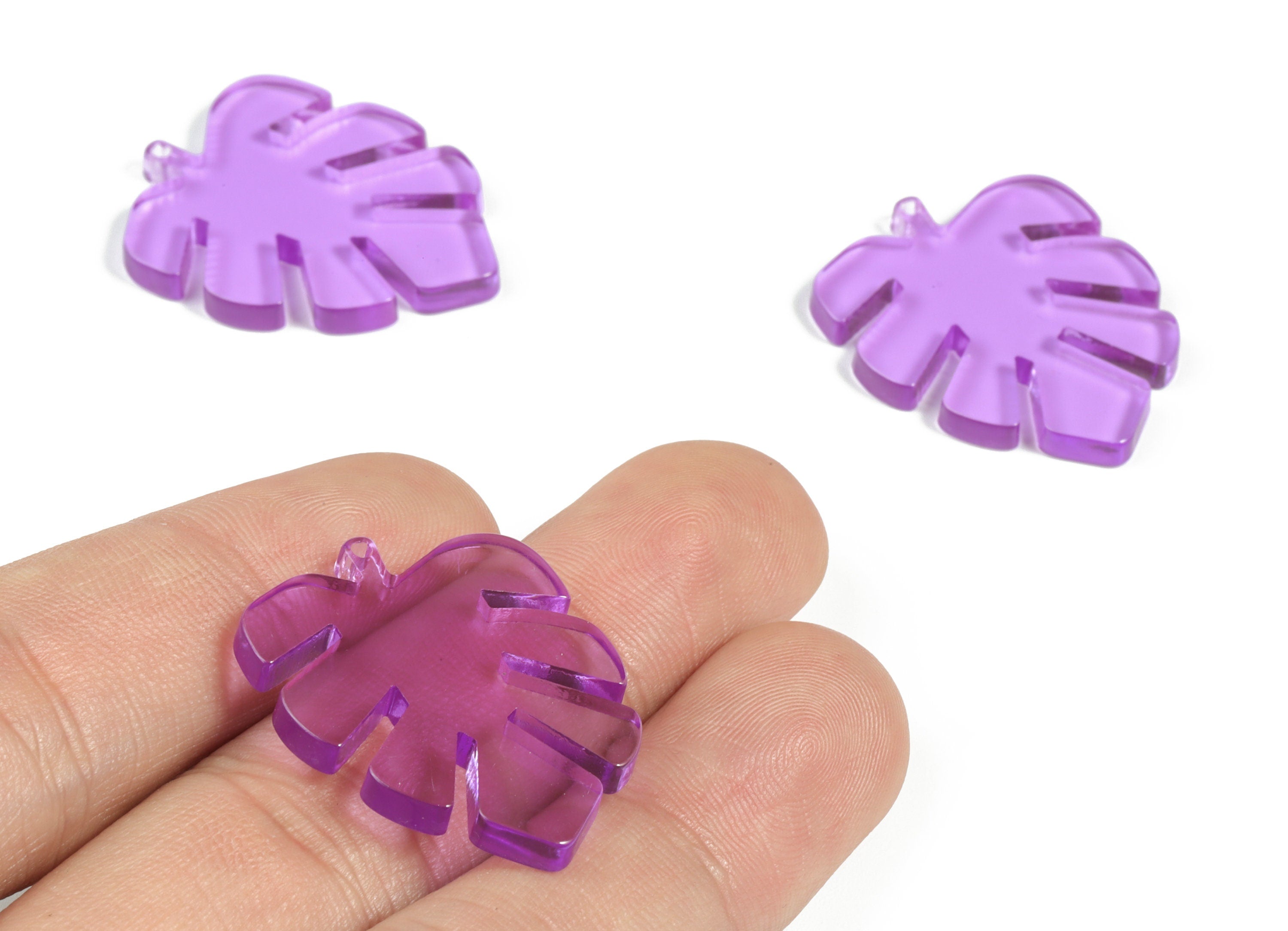 Acrylic Leaf Earring Charms - Acrylic Purple Leaf Pendant - Jewelry Supplies - Color Code:A480 - 31.24x27.08x2.96mm - AC1087-A480 - DOMEDBAZAAR