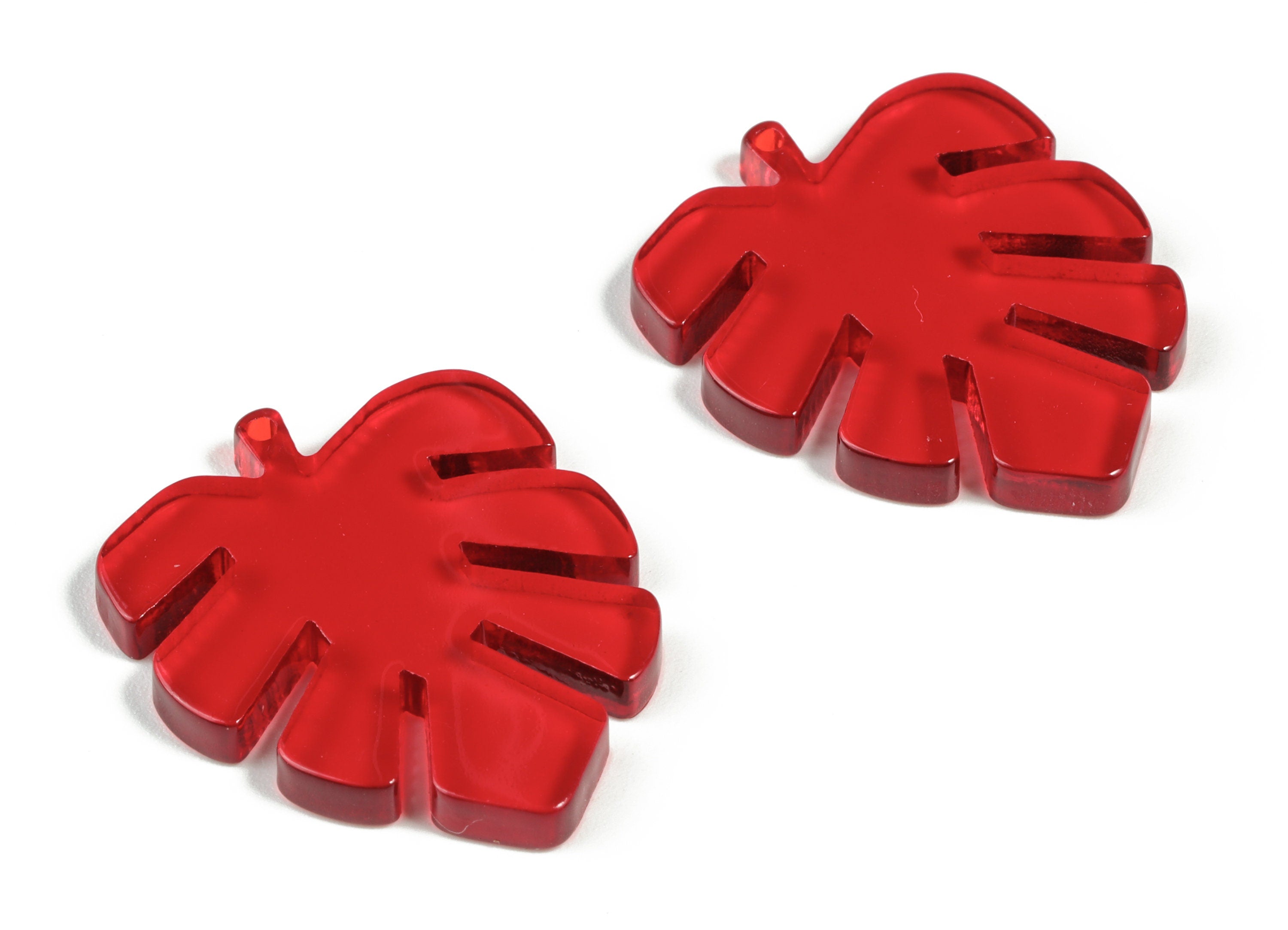 Acrylic Leaf Earring Charms - Acrylic Red Leaf Pendant - Jewelry Supplies - Color Code:A479 - 29.85x24.13x2.78mm - AC1087-A479 - DOMEDBAZAAR