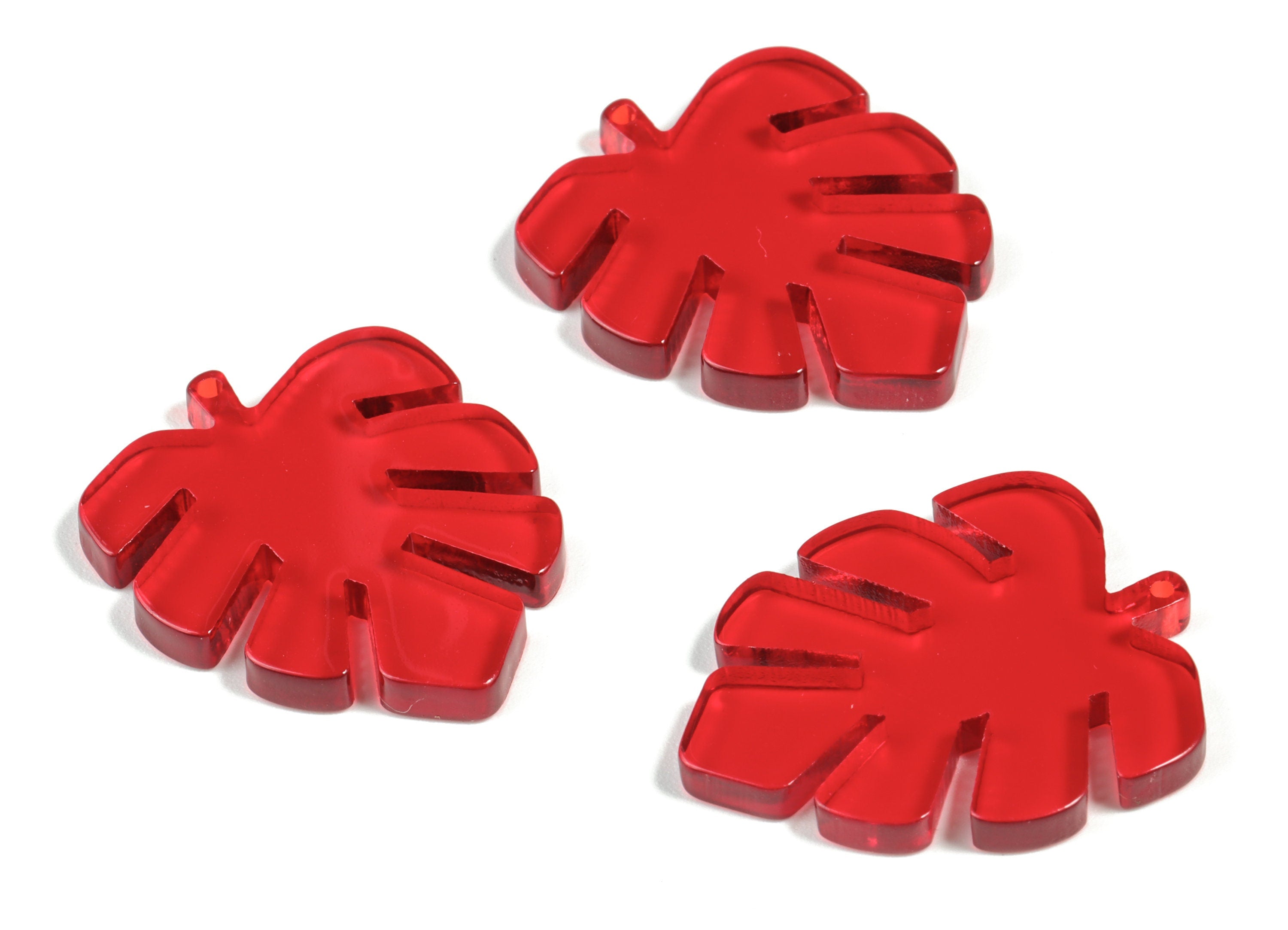 Acrylic Leaf Earring Charms - Acrylic Red Leaf Pendant - Jewelry Supplies - Color Code:A479 - 29.85x24.13x2.78mm - AC1087-A479 - DOMEDBAZAAR