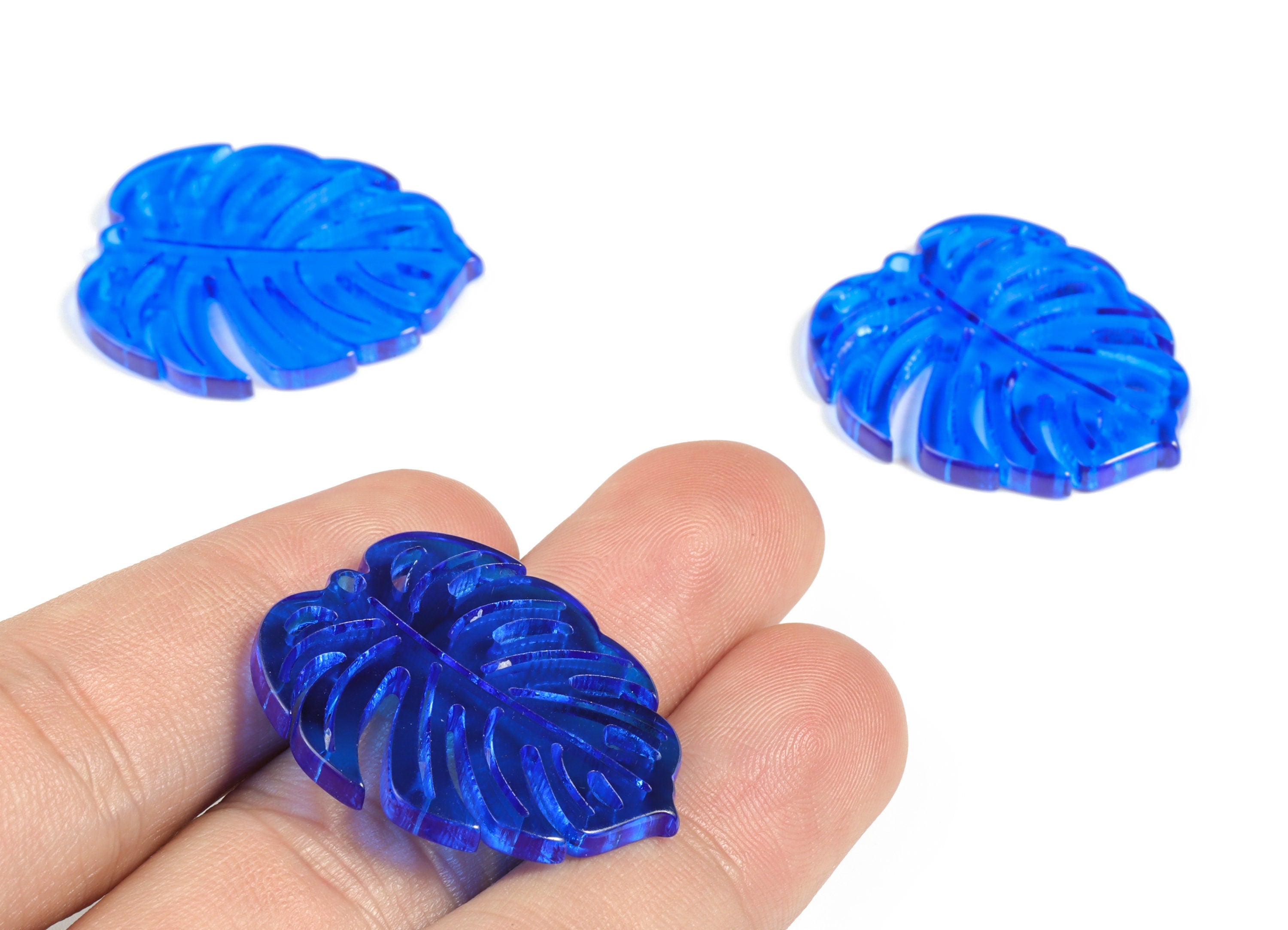 Acrylic Leaf Earring Charms - Acrylic Blue Monstera Earrings - Jewelry Supplies - Color Code:A70 - 31.12x26.62x2.7mm - AC2176-A70 - DOMEDBAZAAR