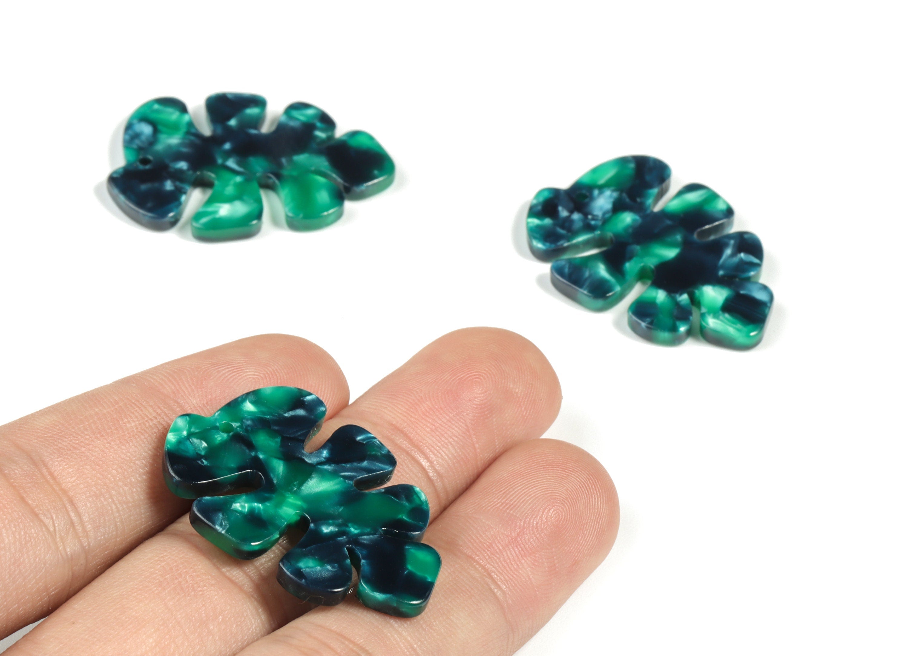 Acetate Monstera Earring Charms - Leaf Pendant - Earring Finding - Jewelry Supplies - Color Code:A13 - 33.69x24.42x2.77mm - AC2186-A13 - DOMEDBAZAAR