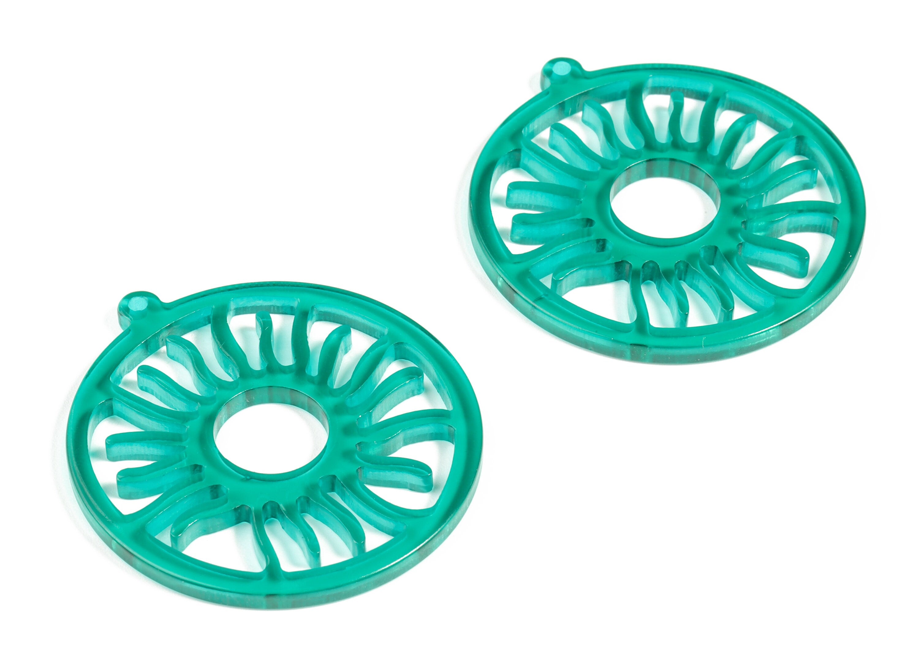 Acrylic Round Sun Earring Charms - Acrylic Green Circle Sun Earrings - Jewelry Supplies - Color Code:A464 - 43.09x39.63x3.02mm - AC2187-A464 - DOMEDBAZAAR