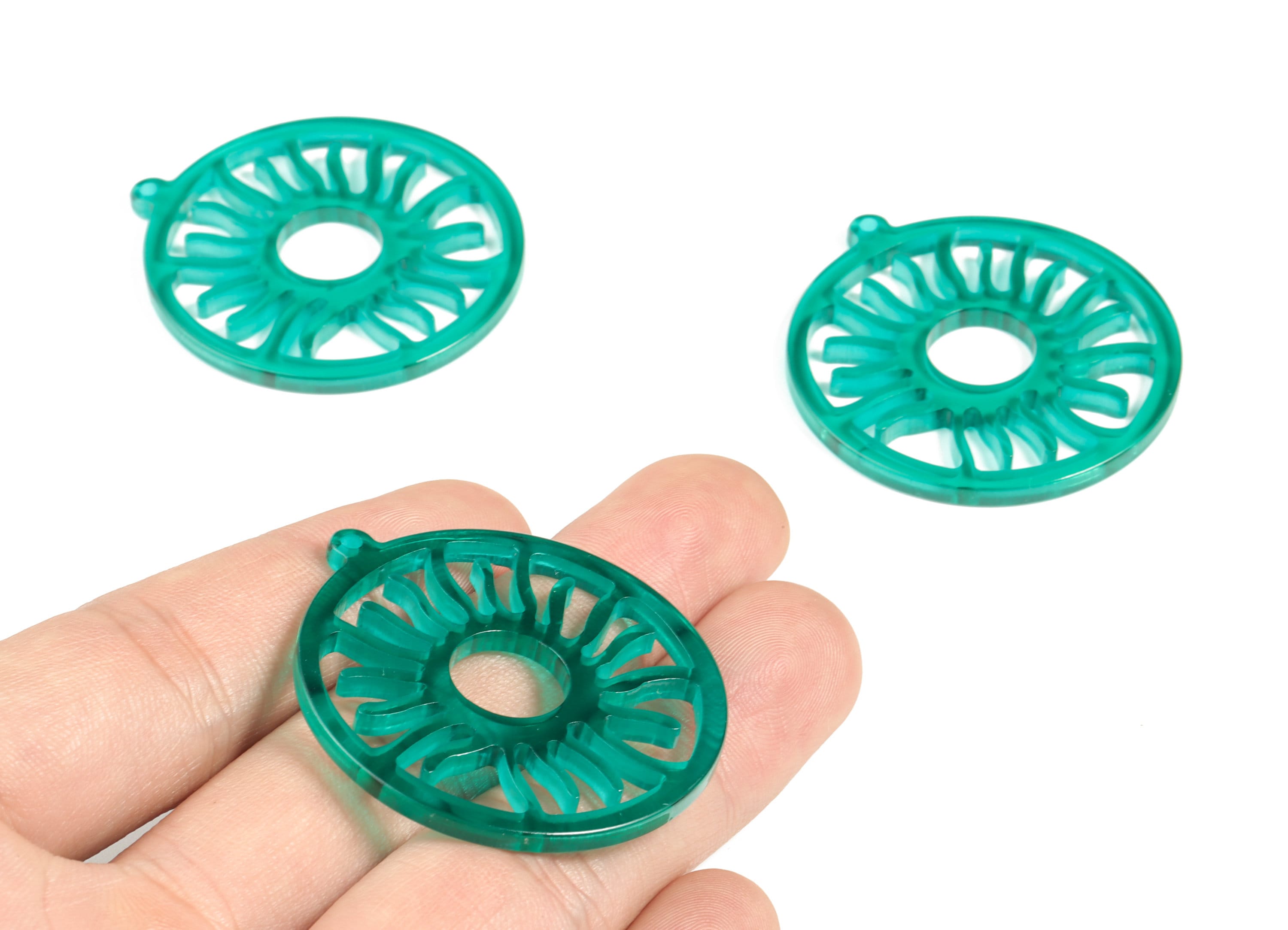 Acrylic Round Sun Earring Charms - Acrylic Green Circle Sun Earrings - Jewelry Supplies - Color Code:A464 - 43.09x39.63x3.02mm - AC2187-A464 - DOMEDBAZAAR