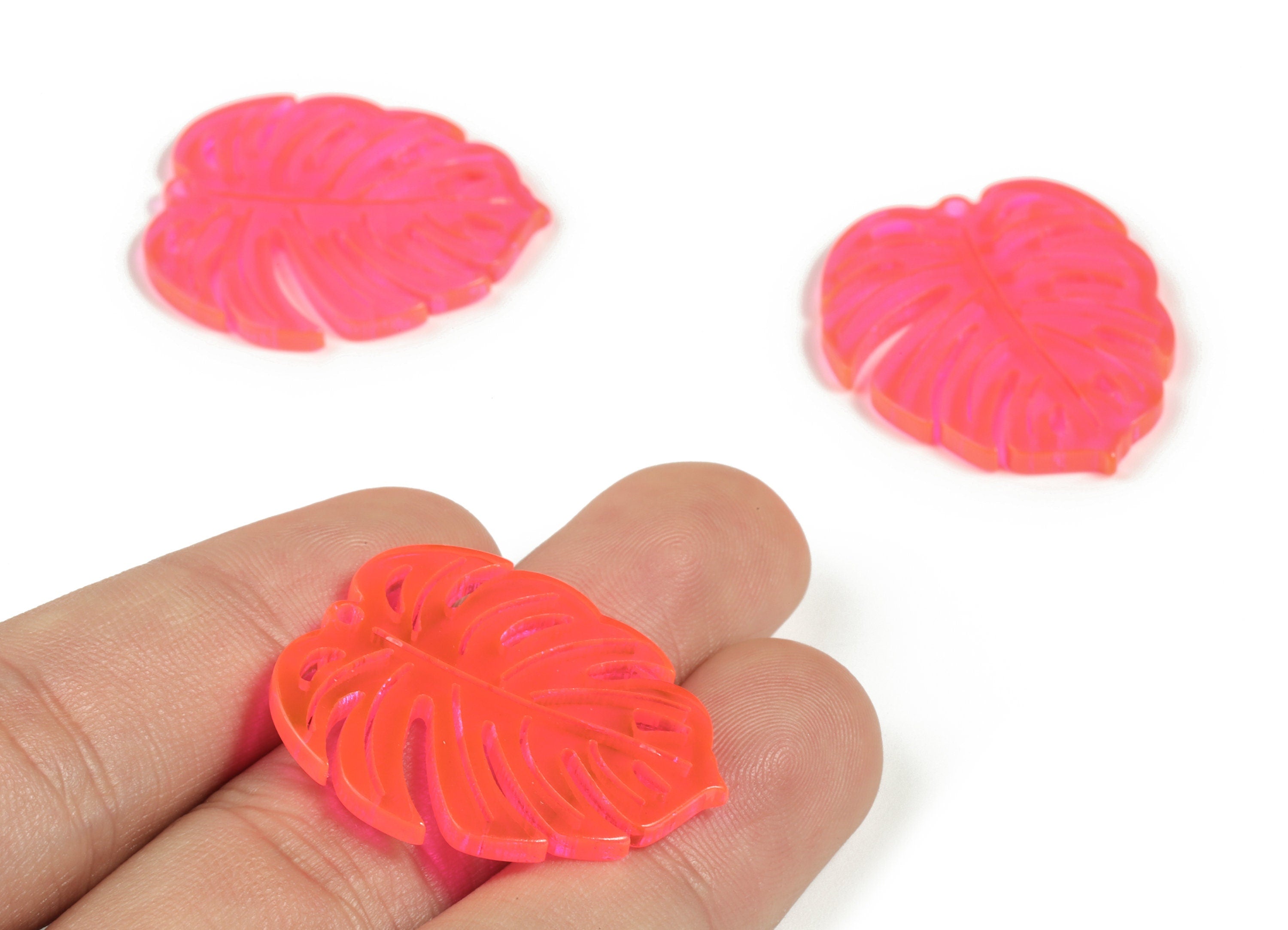 Acrylic Leaf Earring Charms - Acrylic Red Monstera Earrings - Jewelry Supplies - Color Code:A295 - 31.25x26.95x2.45mm - AC2176-A295 - DOMEDBAZAAR