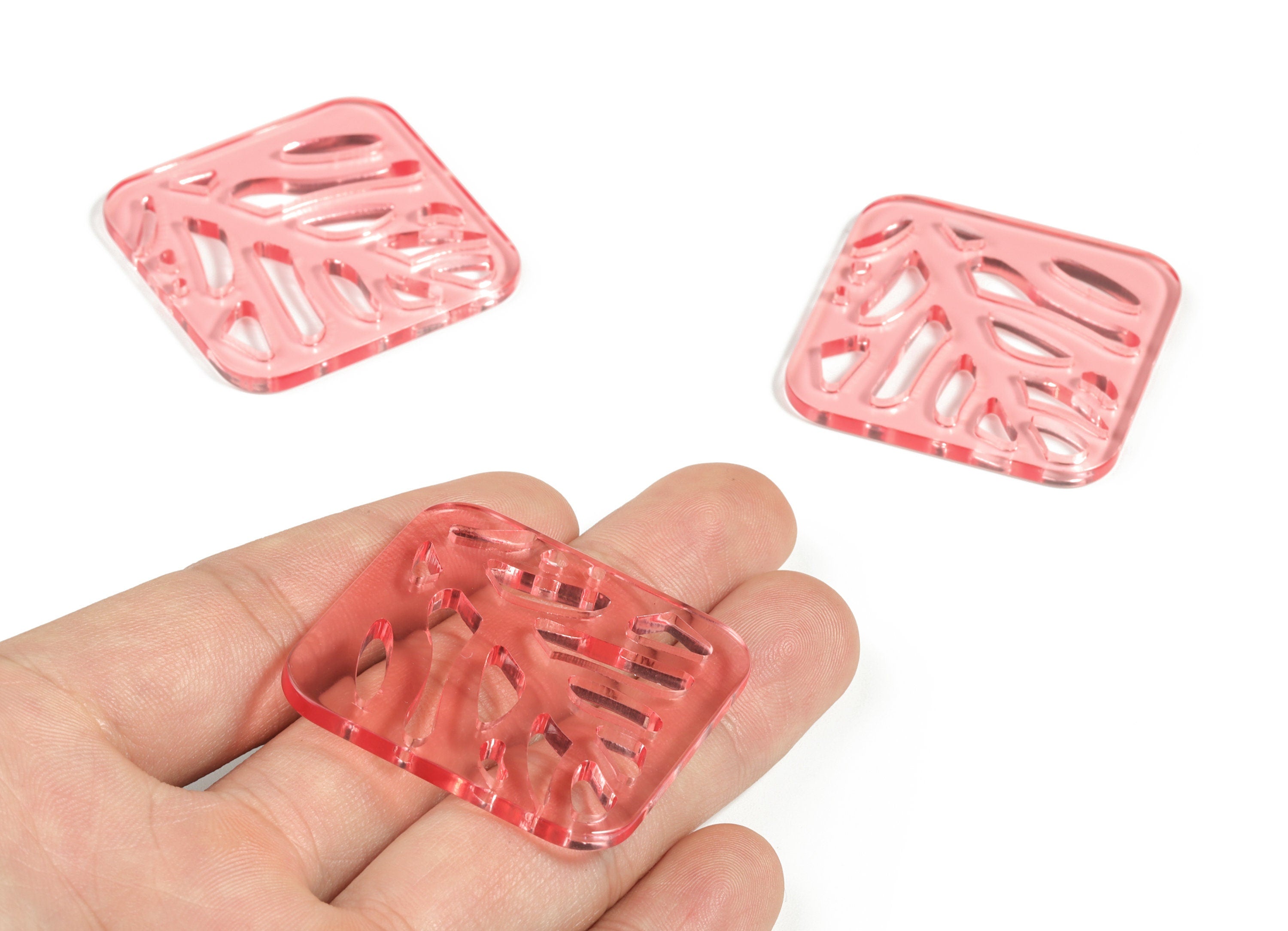 Acrylic Square Leaves Earring Connector - Acrylic Square Leaves Charms - Jewelry Supplies - Color Code:A465 - 39.78x39.6x3.1mm - AC2177-A465 - DOMEDBAZAAR