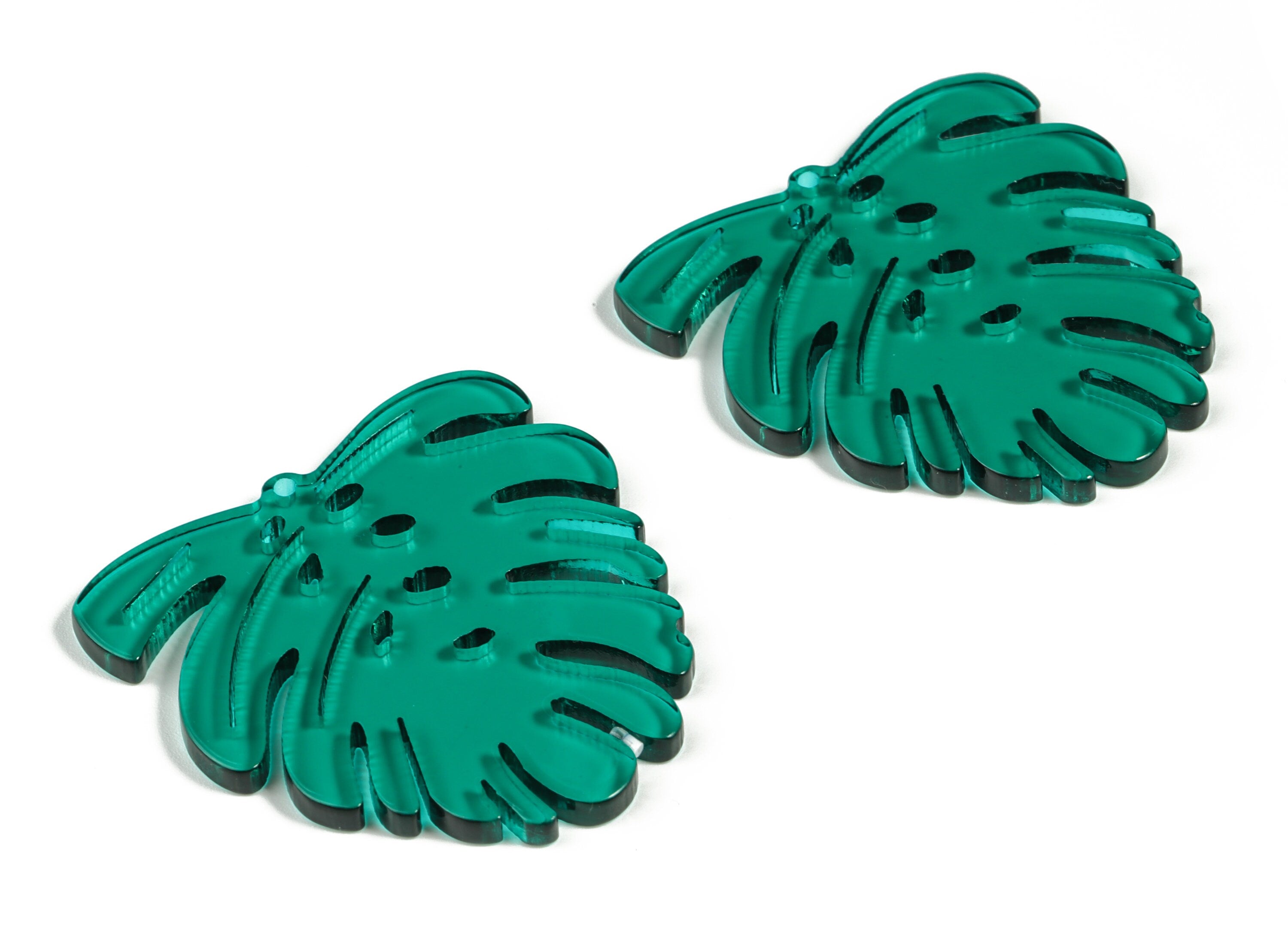 Acrylic Leaf Earring Charms - Acrylic Green Monstera Earrings - Jewelry Supplies - Color Code:A463 - 45.07x43.41x3.02mm - AC2172-A463 - DOMEDBAZAAR