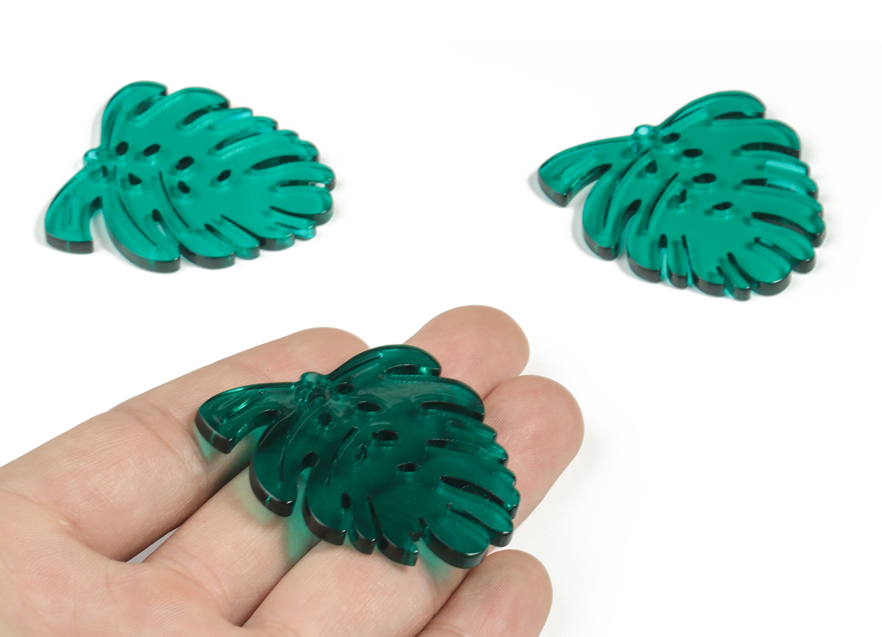 Acrylic Leaf Earring Charms - Acrylic Green Monstera Earrings - Jewelry Supplies - Color Code:A463 - 45.07x43.41x3.02mm - AC2172-A463 - DOMEDBAZAAR