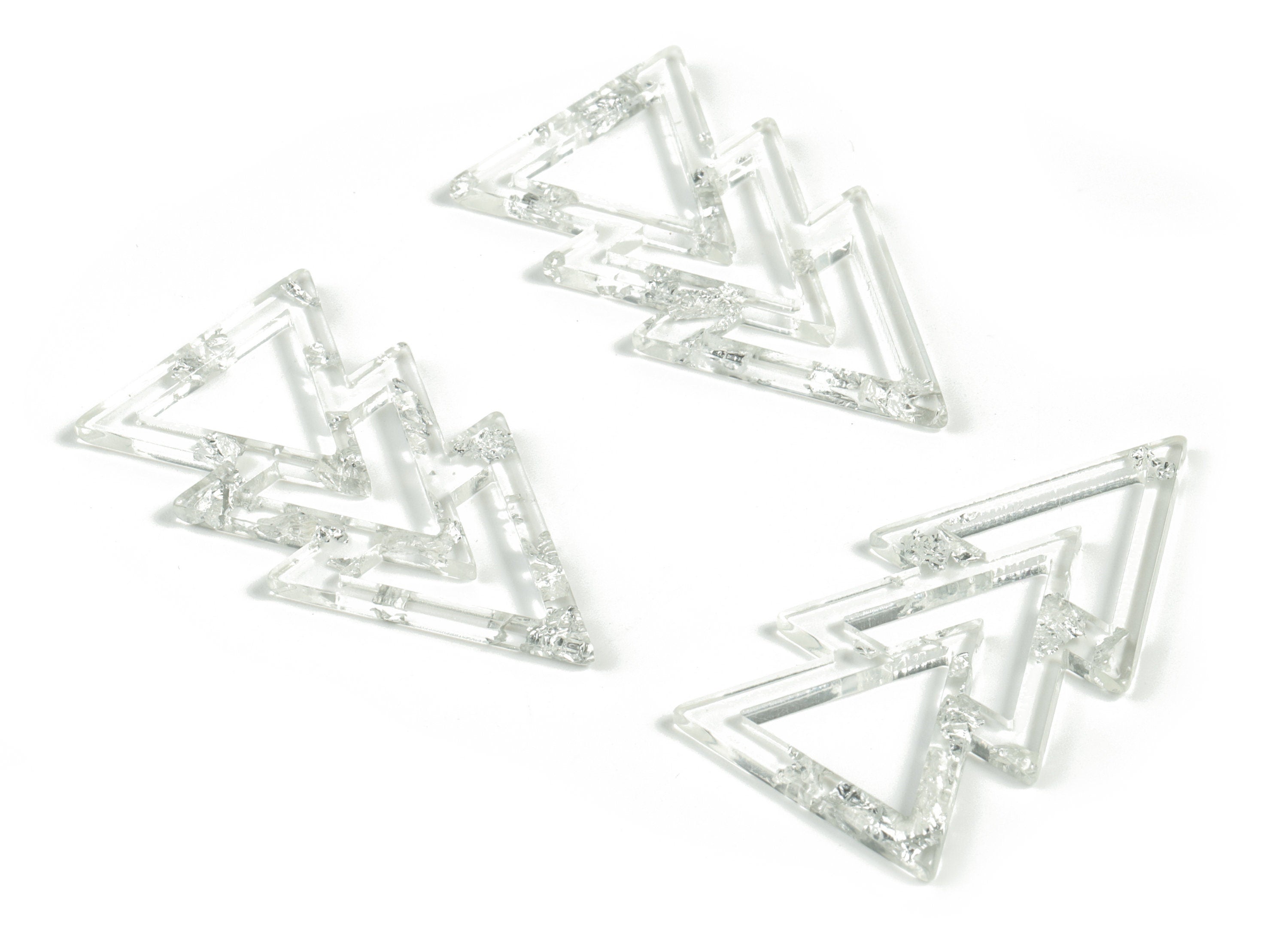 Acrylic Triangles Earring Charms - Acrylic Triangles Pendant - Silver Foil & Confetti - Color Code:A254 - 46.06x23.47x2.94mm - AC2173-A254 - DOMEDBAZAAR
