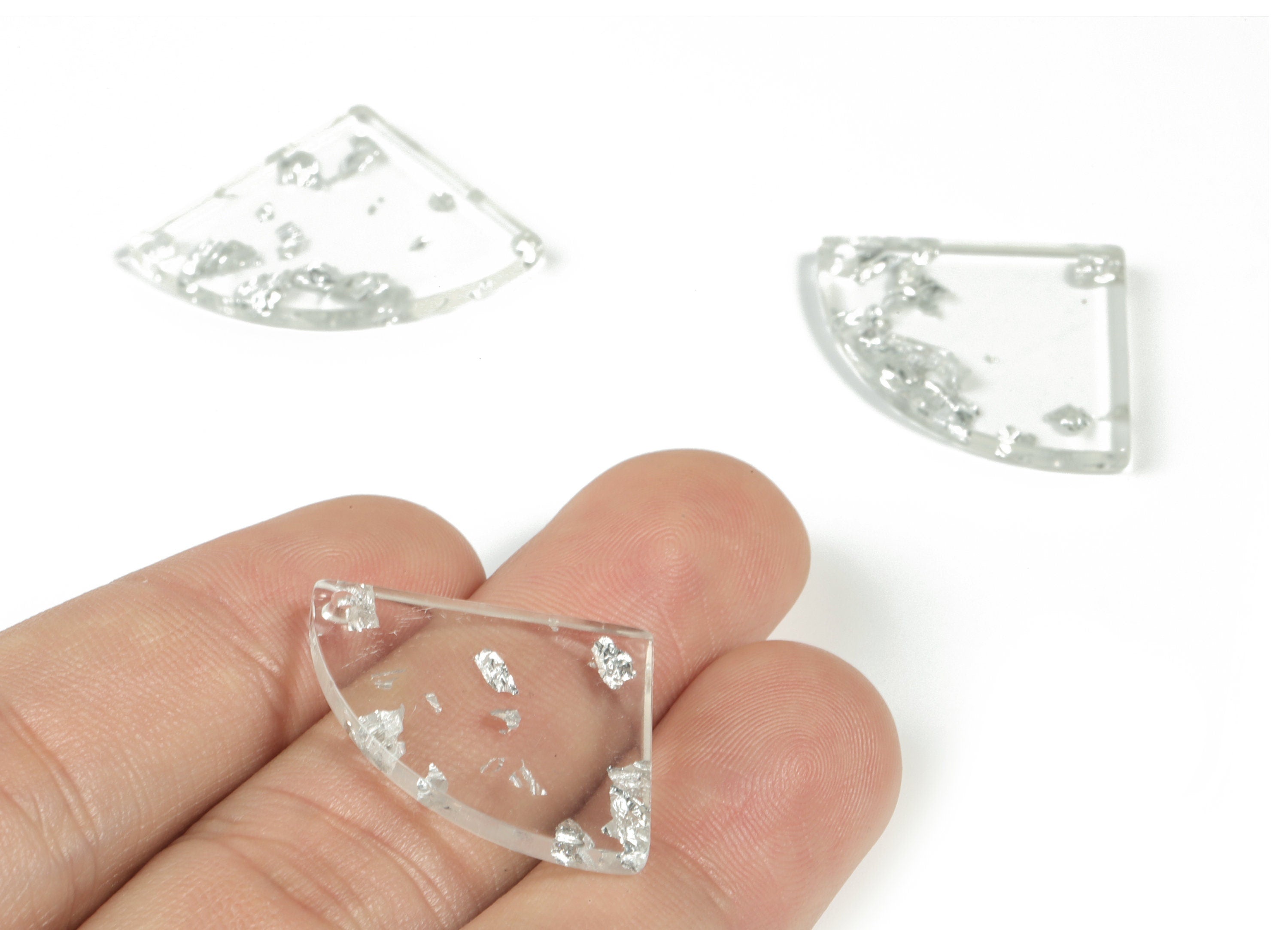 Acrylic Pizza Earring Charms - Acrylic Pizza Pendant - Silver Foil & Confetti - Color Code:A254 - 30.55x22.09x2.55mm - AC2191-A254 - DOMEDBAZAAR