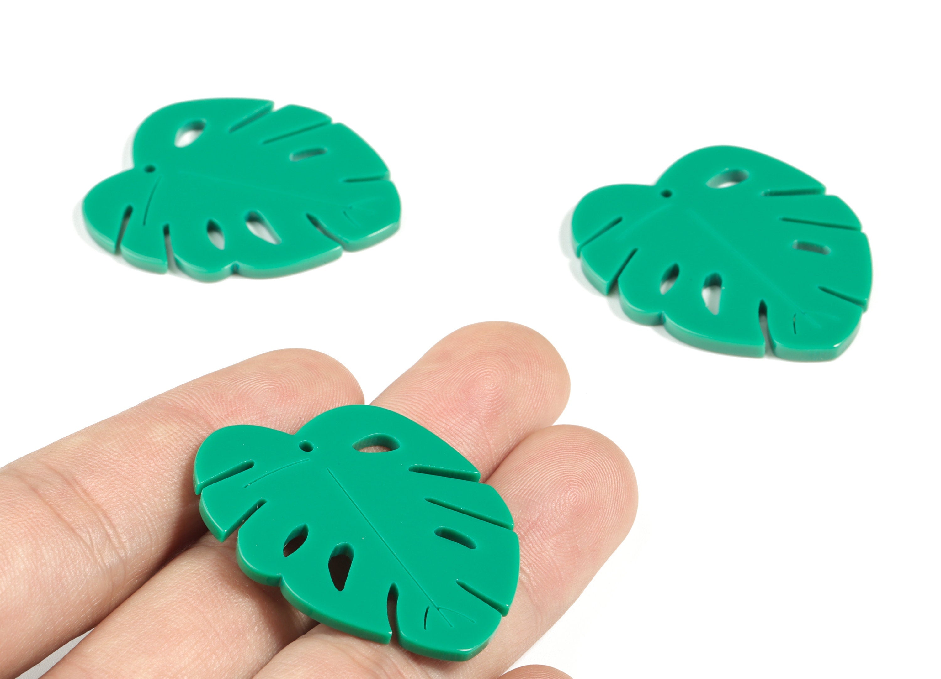 Acrylic Leaf Earring Charms - Acrylic Green Monstera Pendant - Jewelry Supplies - Color Code:A346 - 38.43x32.46x2.59mm - AC2189-A346 - DOMEDBAZAAR
