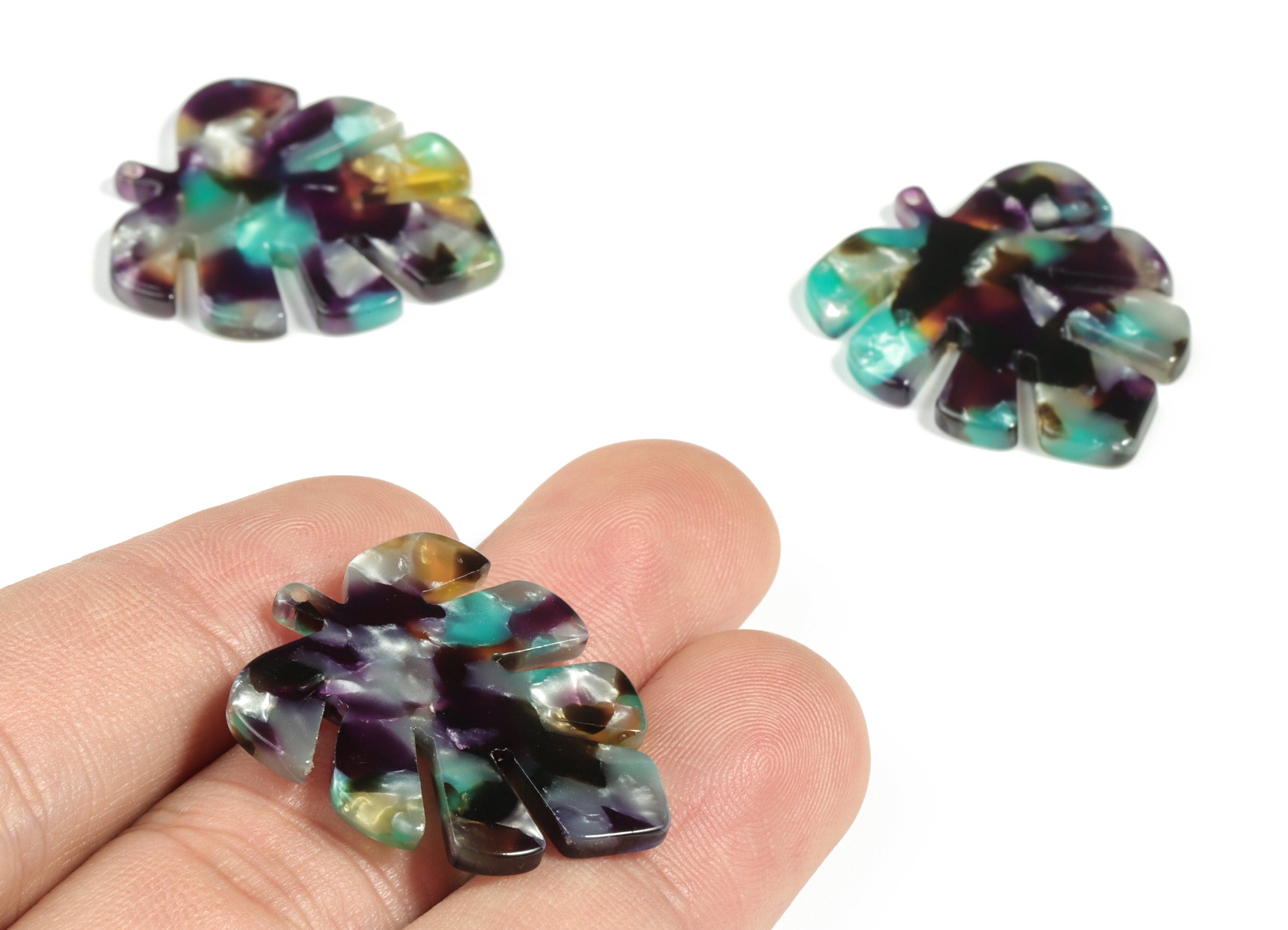 Acetate Leaf Earring Charms - Acetate Leaf Pendant - Earring Findings - Jewelry Supplies - Color Code:A50 - 29.67x24x2.43mm - AC1087-A50 - DOMEDBAZAAR