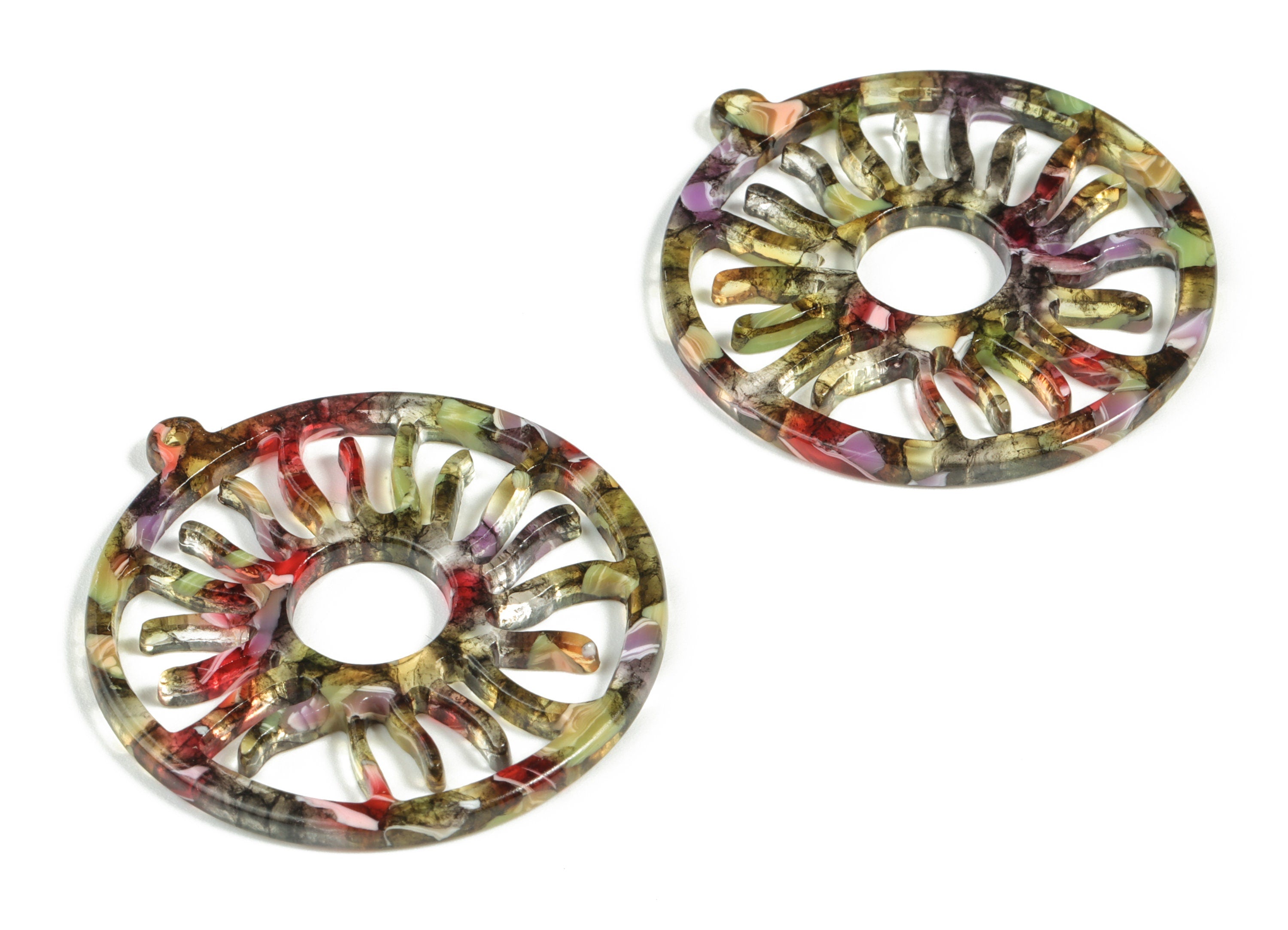 Acrylic Round Sun Earring Charms - Acrylic Mix Circle Sun Earrings - Jewelry Supplies - Color Code:A242 - 43.24x39.43x2.54mm - AC2187-A242 - DOMEDBAZAAR