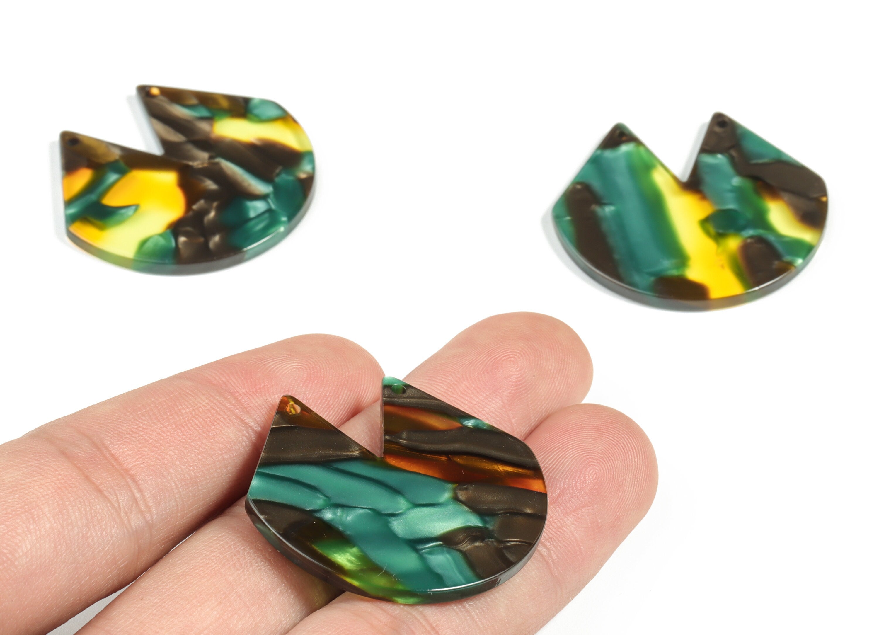 Acetate V Earring Connector - Acetate Semi circle Charms - 2 Holes - Jewelry Supplies - Color Code:A513 - 34.92x34.95x2.59mm - AC2180-A513 - DOMEDBAZAAR