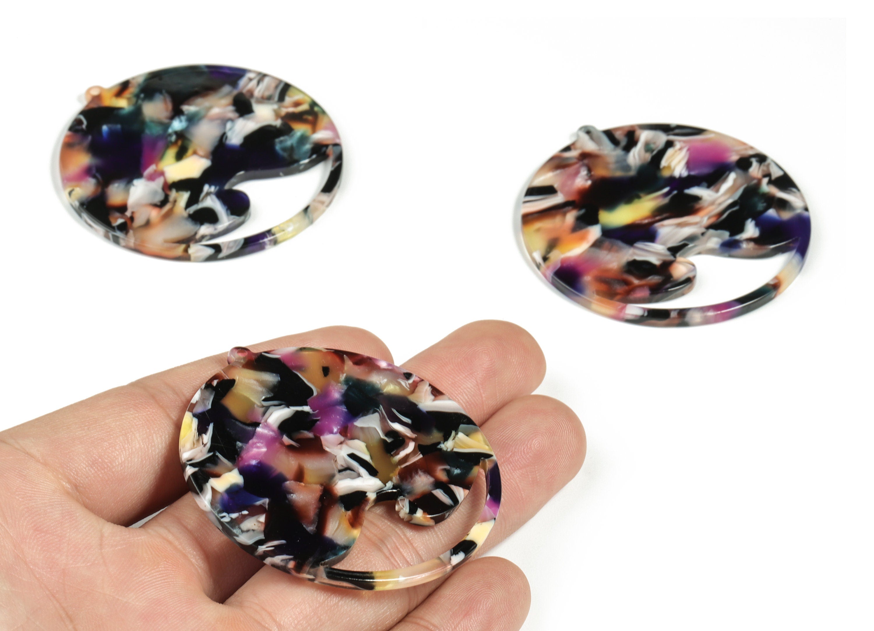 Acetate Round Wave Earring Charms - Circle Pendant - Earring Finding - Jewelry Supplies - Color Code:A11 - 53.36x50.62x2.61mm - AC2194-A11 - DOMEDBAZAAR