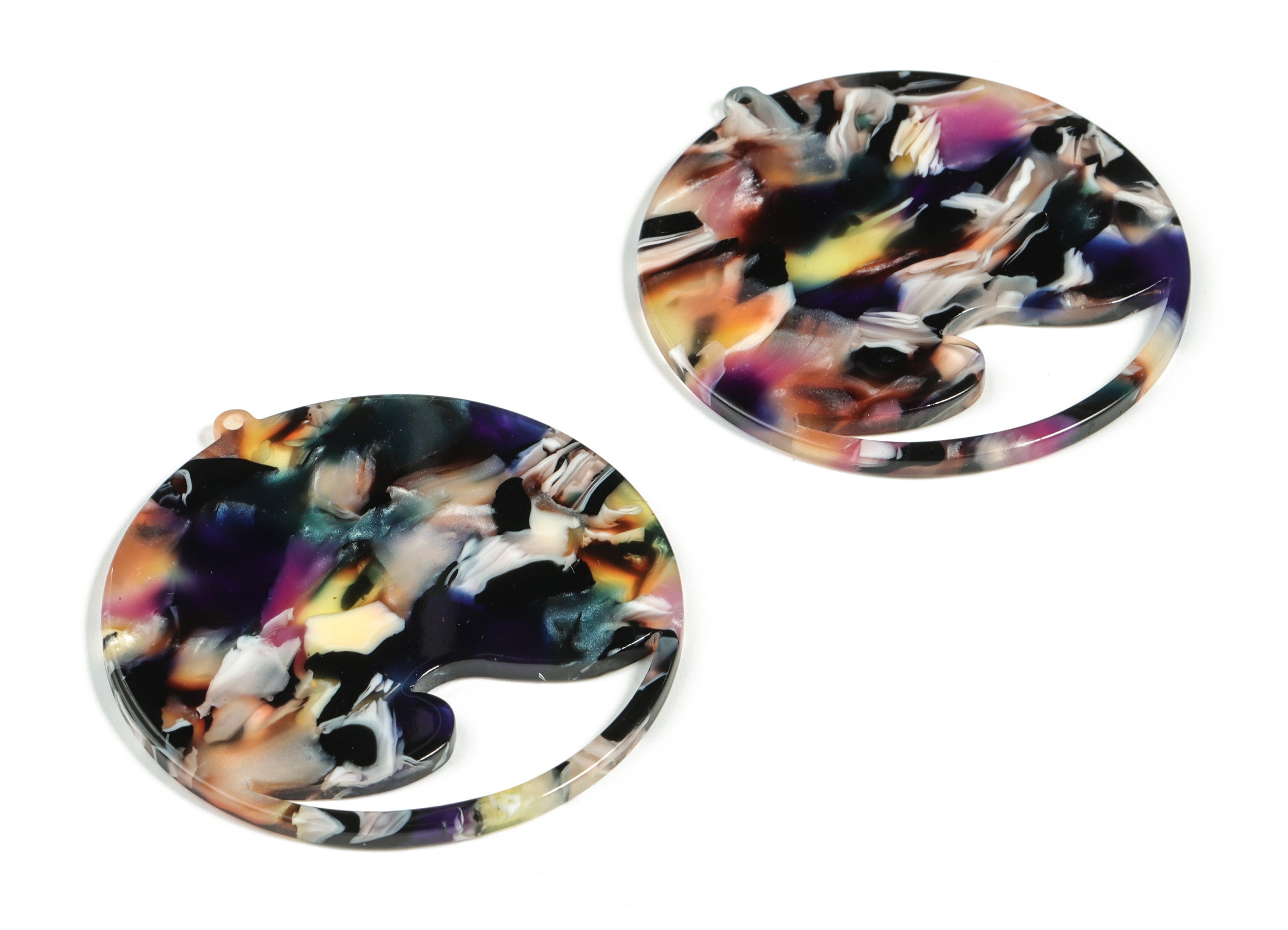 Acetate Round Wave Earring Charms - Circle Pendant - Earring Finding - Jewelry Supplies - Color Code:A11 - 53.36x50.62x2.61mm - AC2194-A11 - DOMEDBAZAAR