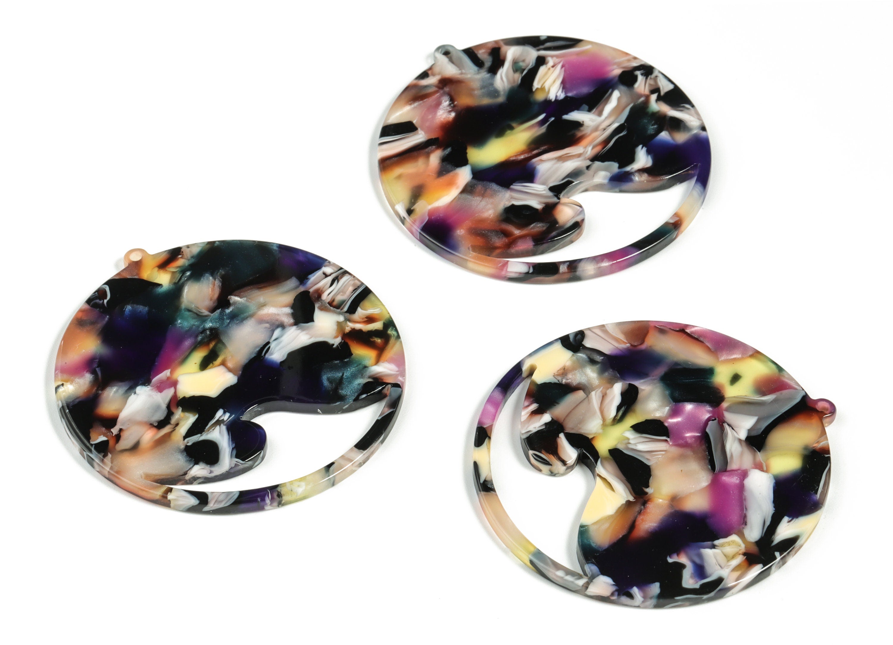 Acetate Round Wave Earring Charms - Circle Pendant - Earring Finding - Jewelry Supplies - Color Code:A11 - 53.36x50.62x2.61mm - AC2194-A11 - DOMEDBAZAAR