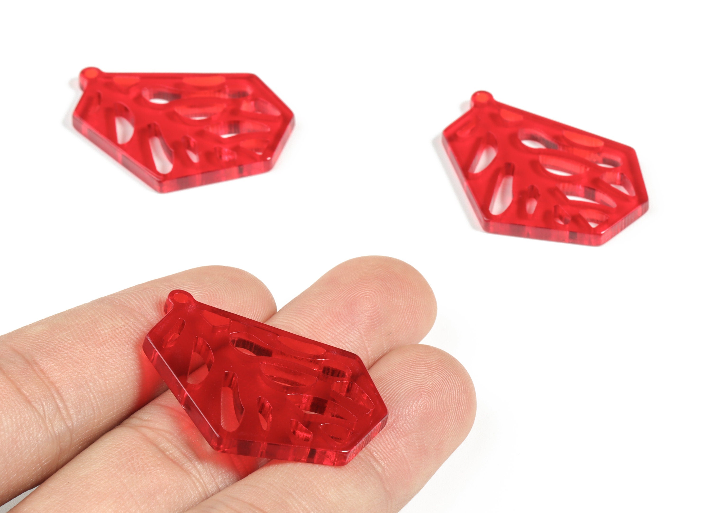 Acrylic Branches Earring Charms - Red Acrylic Branches Pendant - Jewelry Supplies - Color Code:A67 - 35.05x27.45x2.93mm - AC2193-A67 - DOMEDBAZAAR