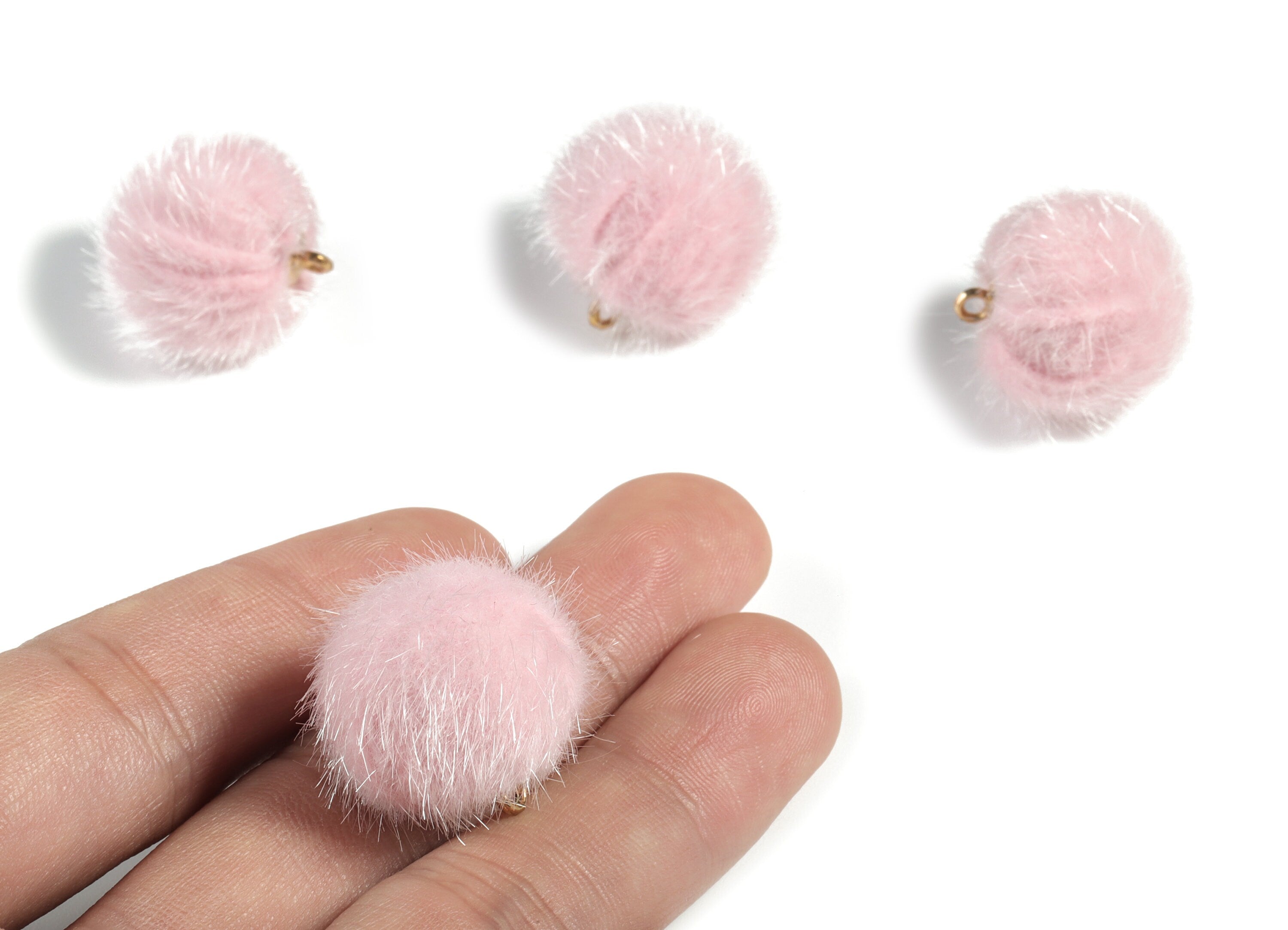 Pom Pom Earring Charms - Fur Ball Pendant - Aluminum Fabric Alloy - Earring Findings - Jewelry Accessories - 20mm x 19mm - TT1012B - DOMEDBAZAAR